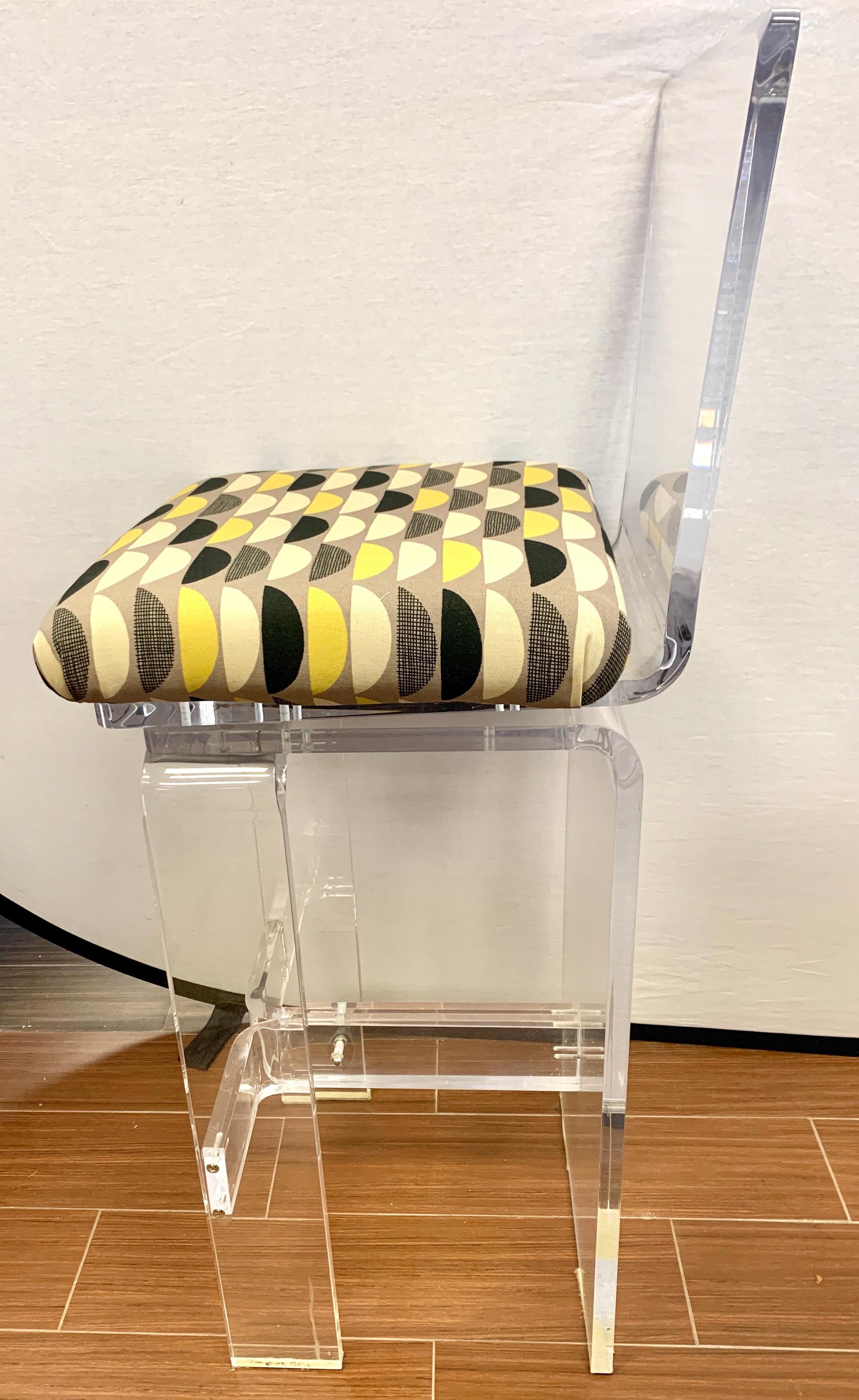 Fabric Midcentury Lucite Swivel Bar Stools, New Upholstery, Set of 3
