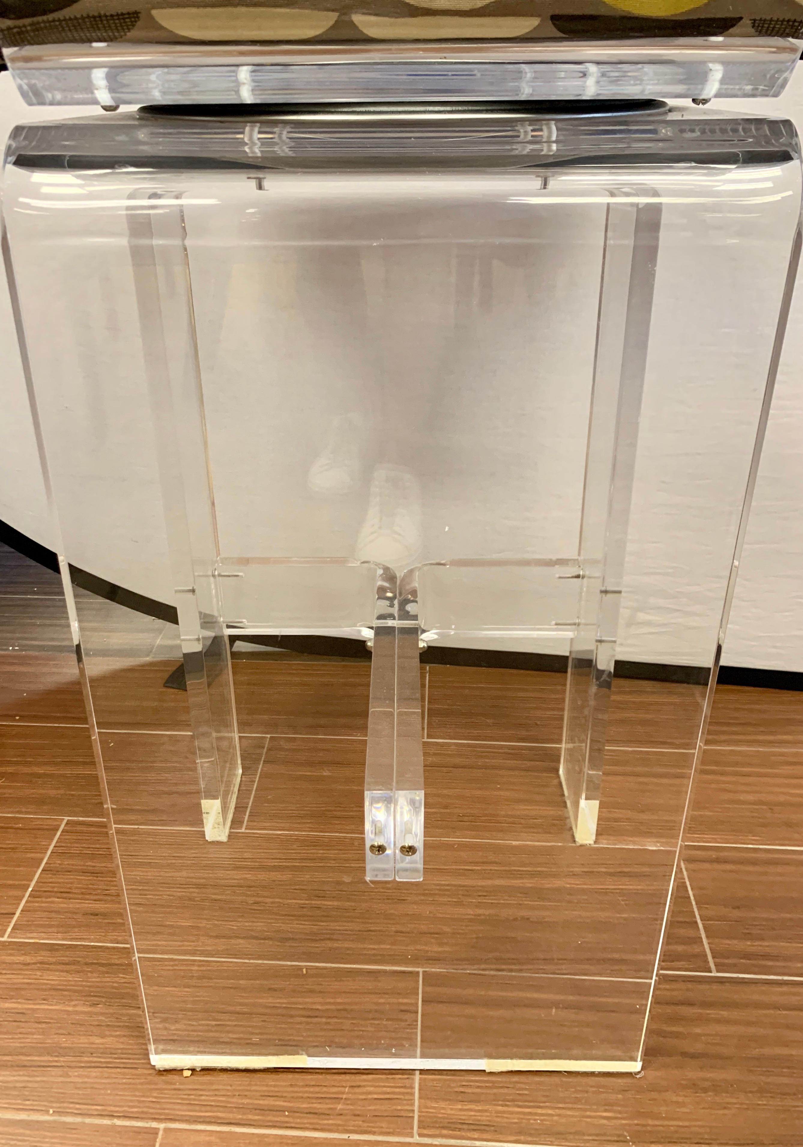 Midcentury Lucite Swivel Bar Stools, New Upholstery, Set of 3 1