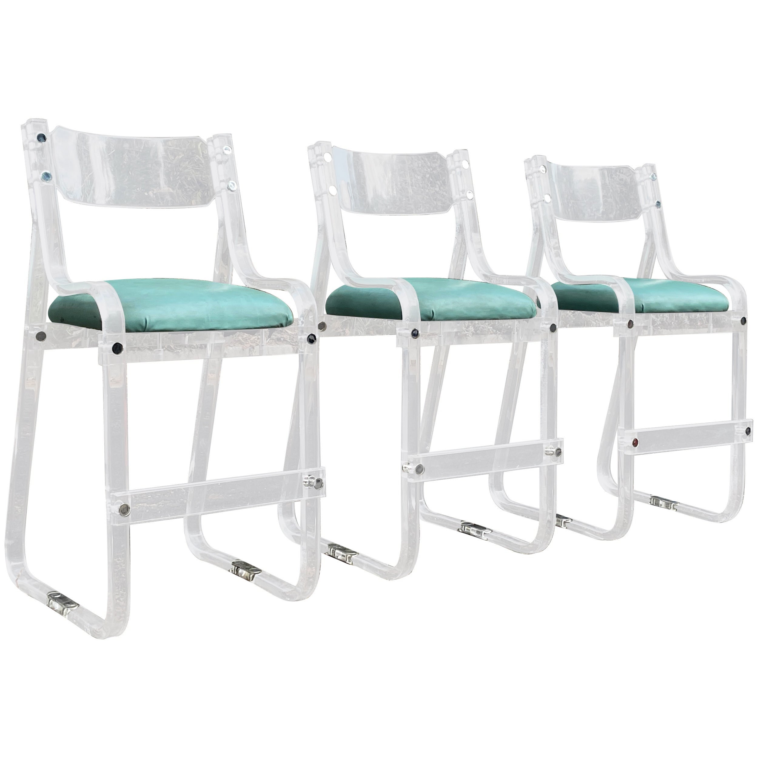 Mid-Century Lucite & Turquoise Bar Stools by Charles Hollis Jones, Set of 3