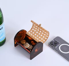 Mid-Century Lucite & Vienna Straw Wicker Box, Christian Dior Style, Italy 1970s
