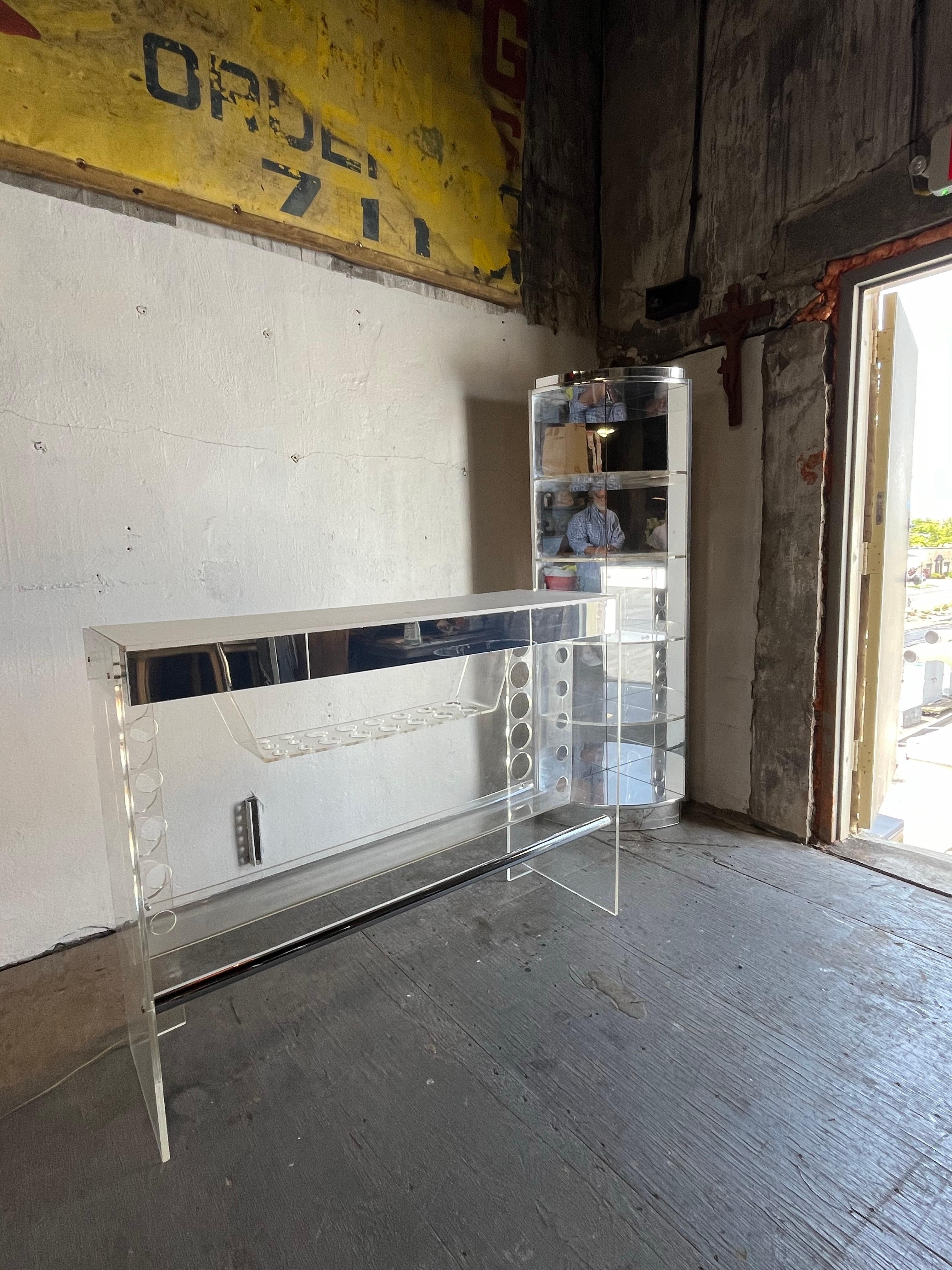 American Mid Century Luigi Bardini Illuminated Lucite Bar and Corner Shelving For Sale