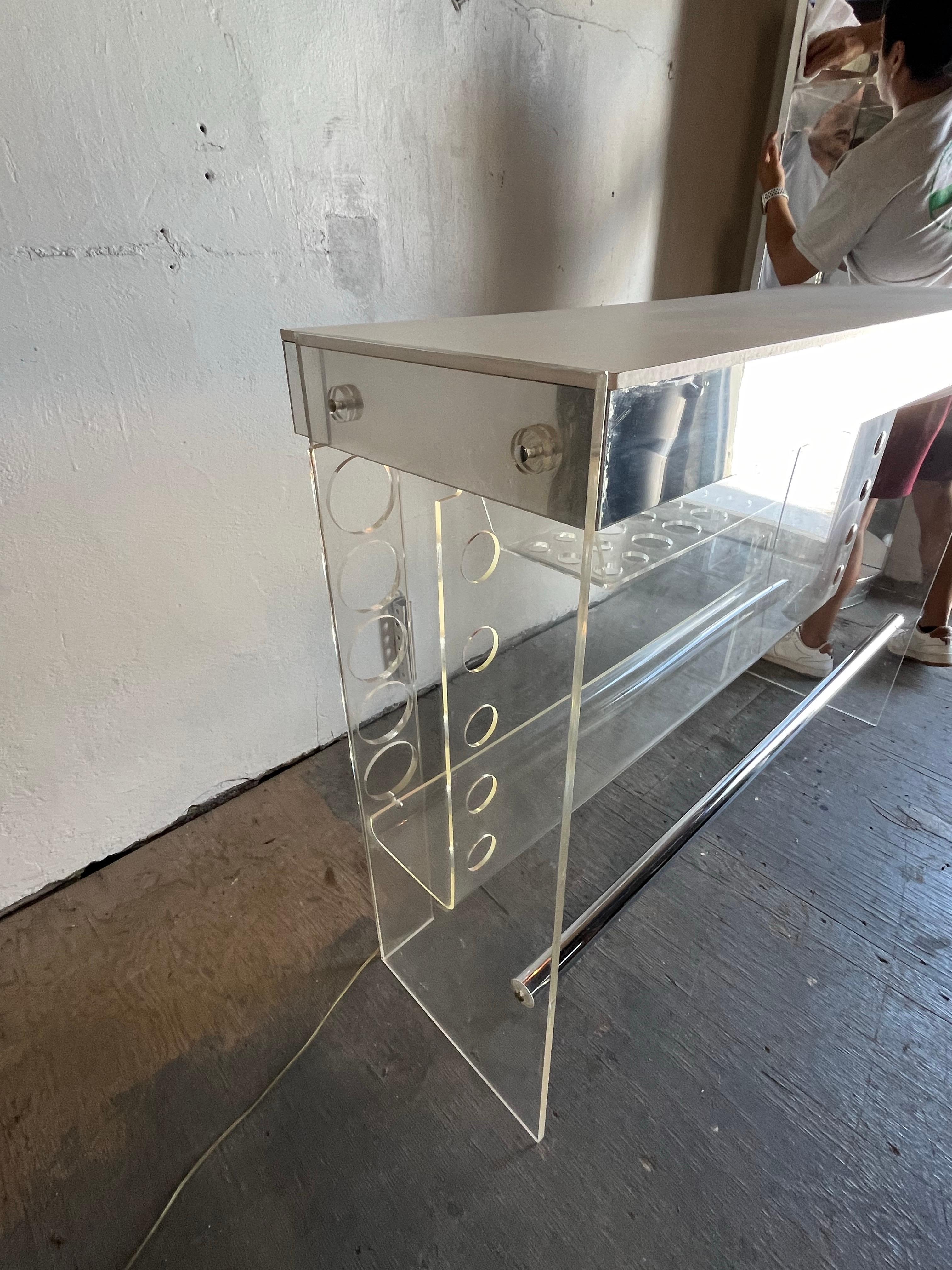 Late 20th Century Mid Century Luigi Bardini Illuminated Lucite Bar and Corner Shelving For Sale
