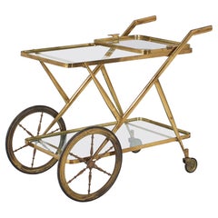 Mid-Century Luigi Brusotti Vintage Solid Brass Serving Bar Cart, Italy, 1950s Mid-Century Luigi Brusotti Vintage Solid Brass Serving Bar Cart, Italy, 1950s