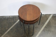 Midcentury Luther Conover Style Walnut Iron Stacking Stools Set of 3 Rare