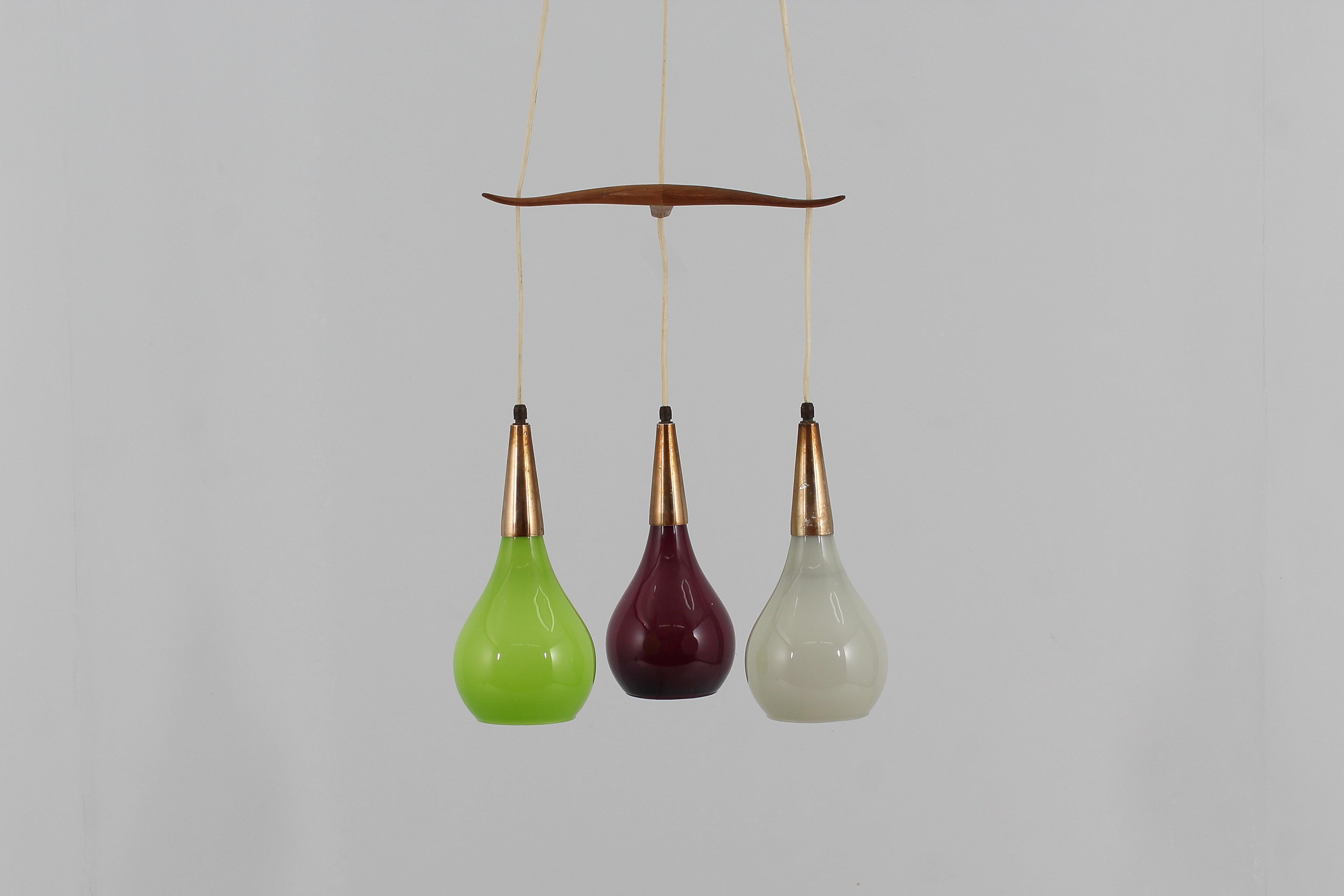 Mid-Century Modern Mid-Century Luxus Vittsjo Colored Glass Pendent Lamp Sweden 60s For Sale