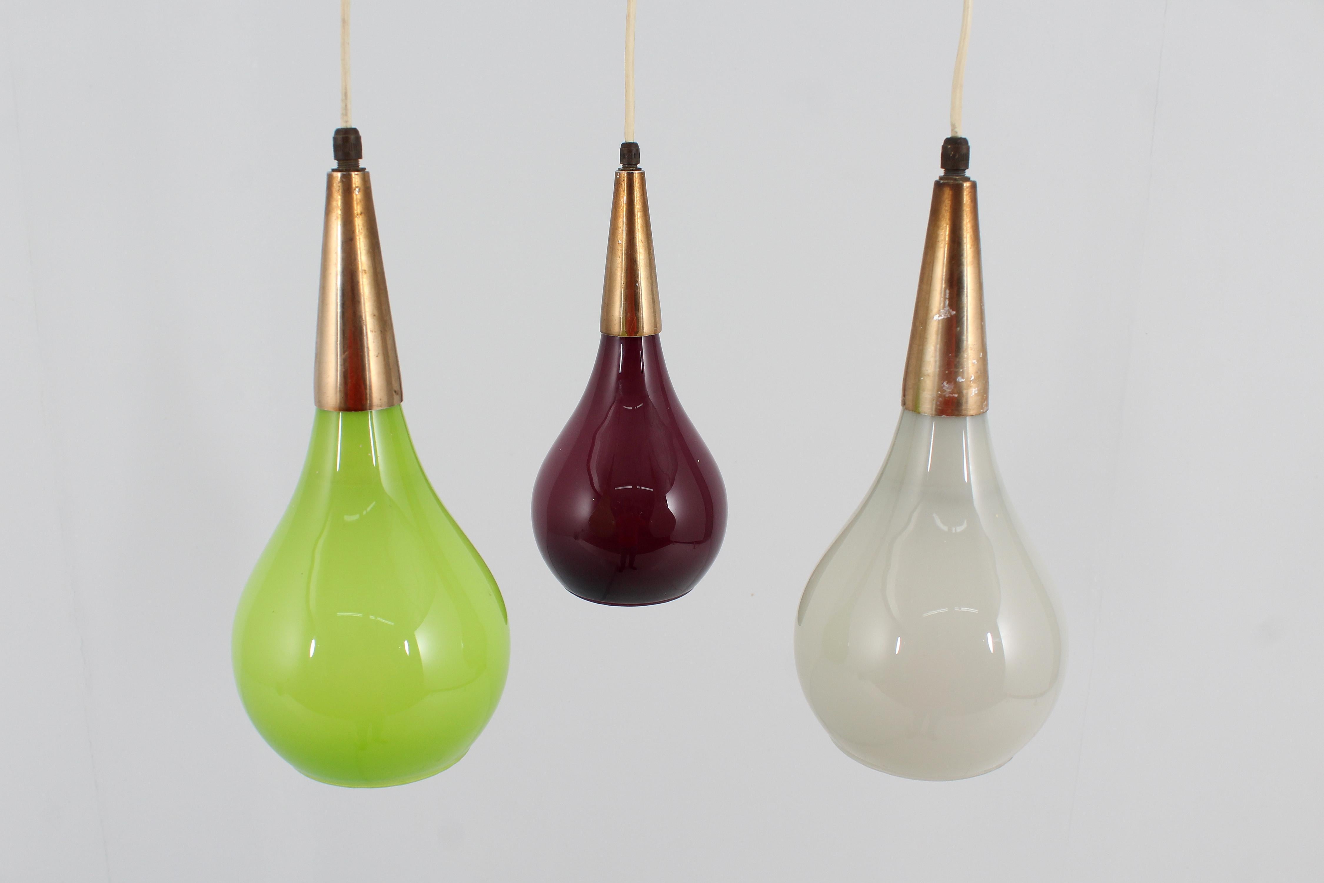 Brass Mid-Century Luxus Vittsjo Colored Glass Pendent Lamp Sweden 60s For Sale