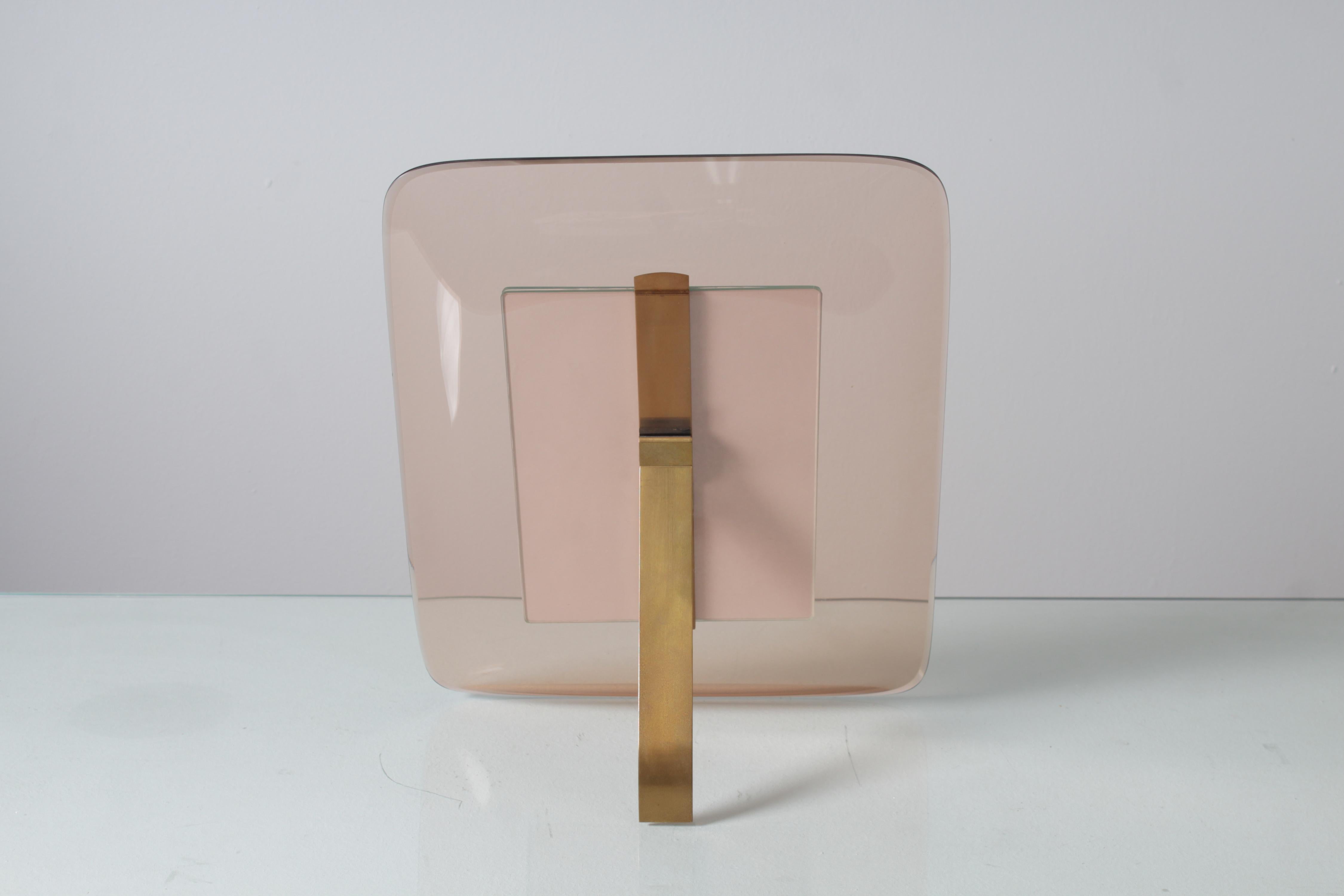 Mid-20th Century Mid-Century M. Ingrand for Fontana Arte Pink Curved Crystal Frame Italy 60s For Sale
