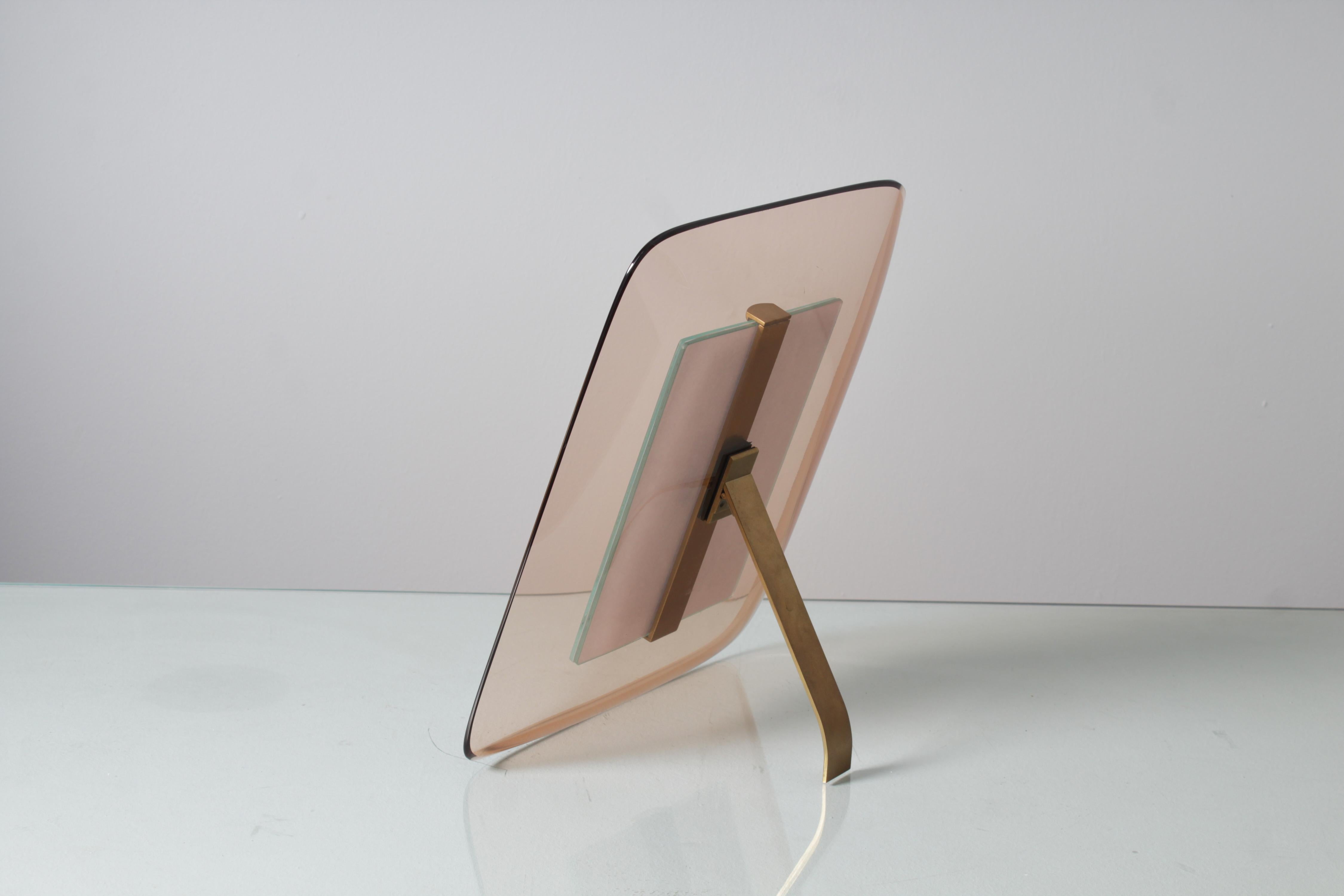 Bronze Mid-Century M. Ingrand for Fontana Arte Pink Curved Crystal Frame Italy 60s For Sale