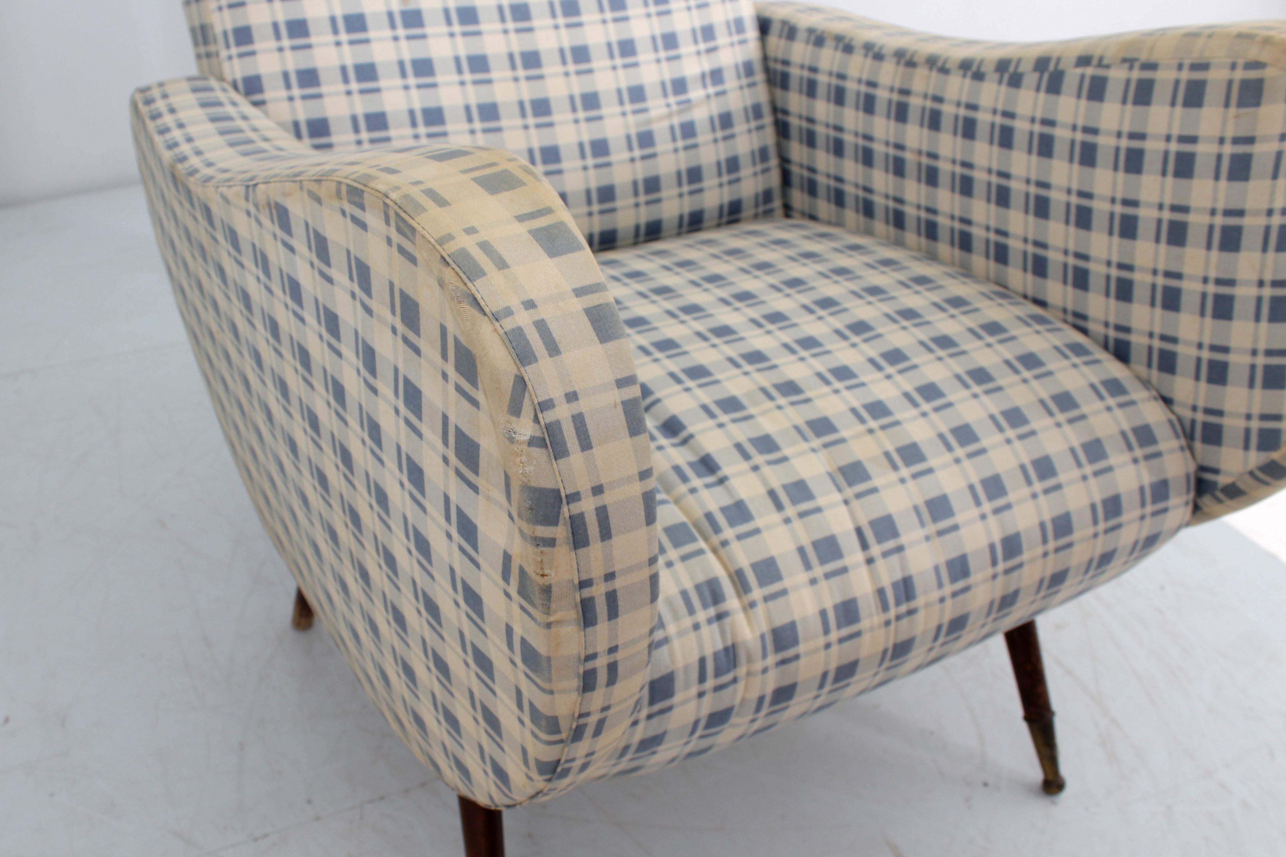 Mid-Century M. Zanuso Style Wooden and Fabric Armchair 50s Italy For Sale 4