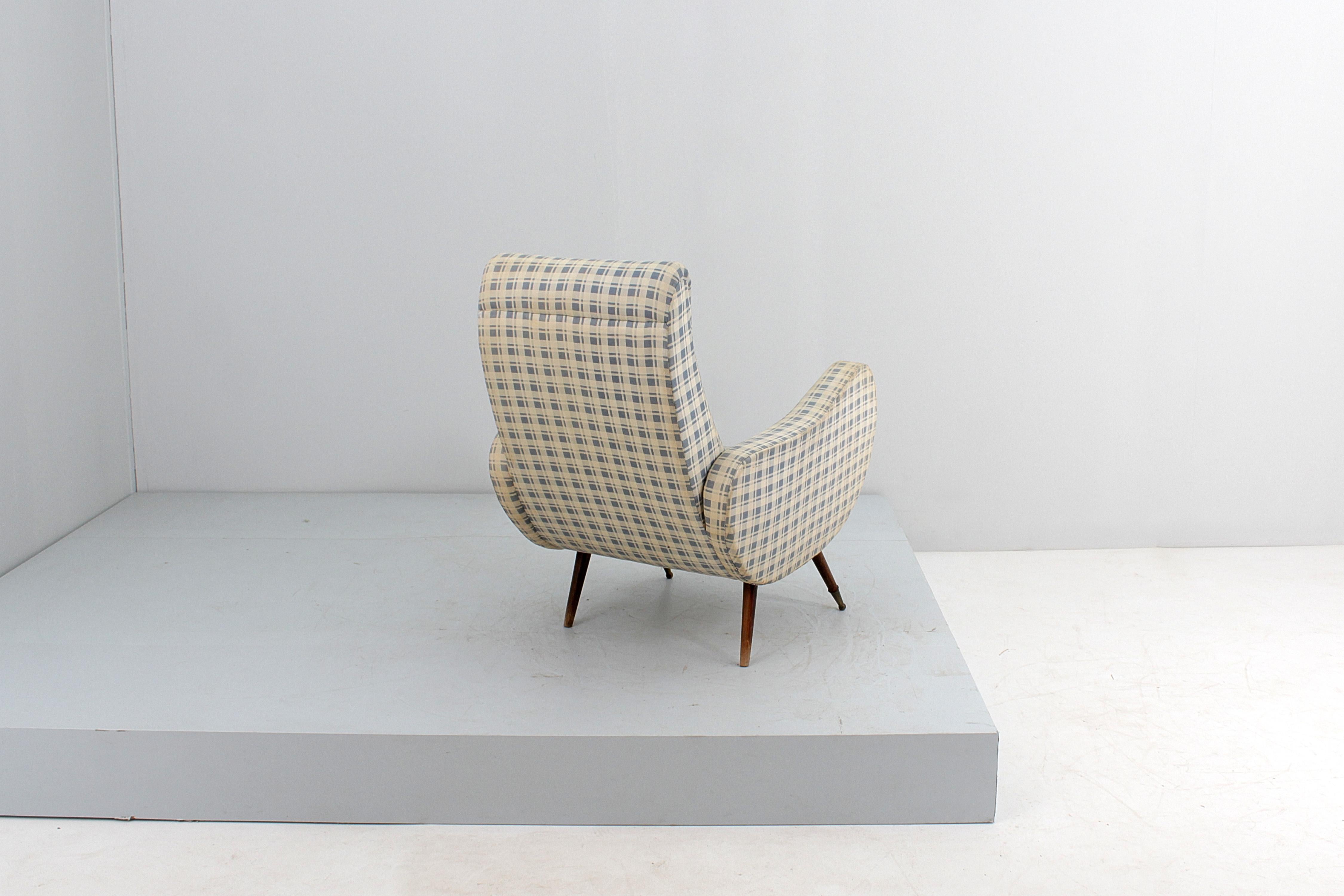 Mid-20th Century Mid-Century M. Zanuso Style Wooden and Fabric Armchair 50s Italy  For Sale