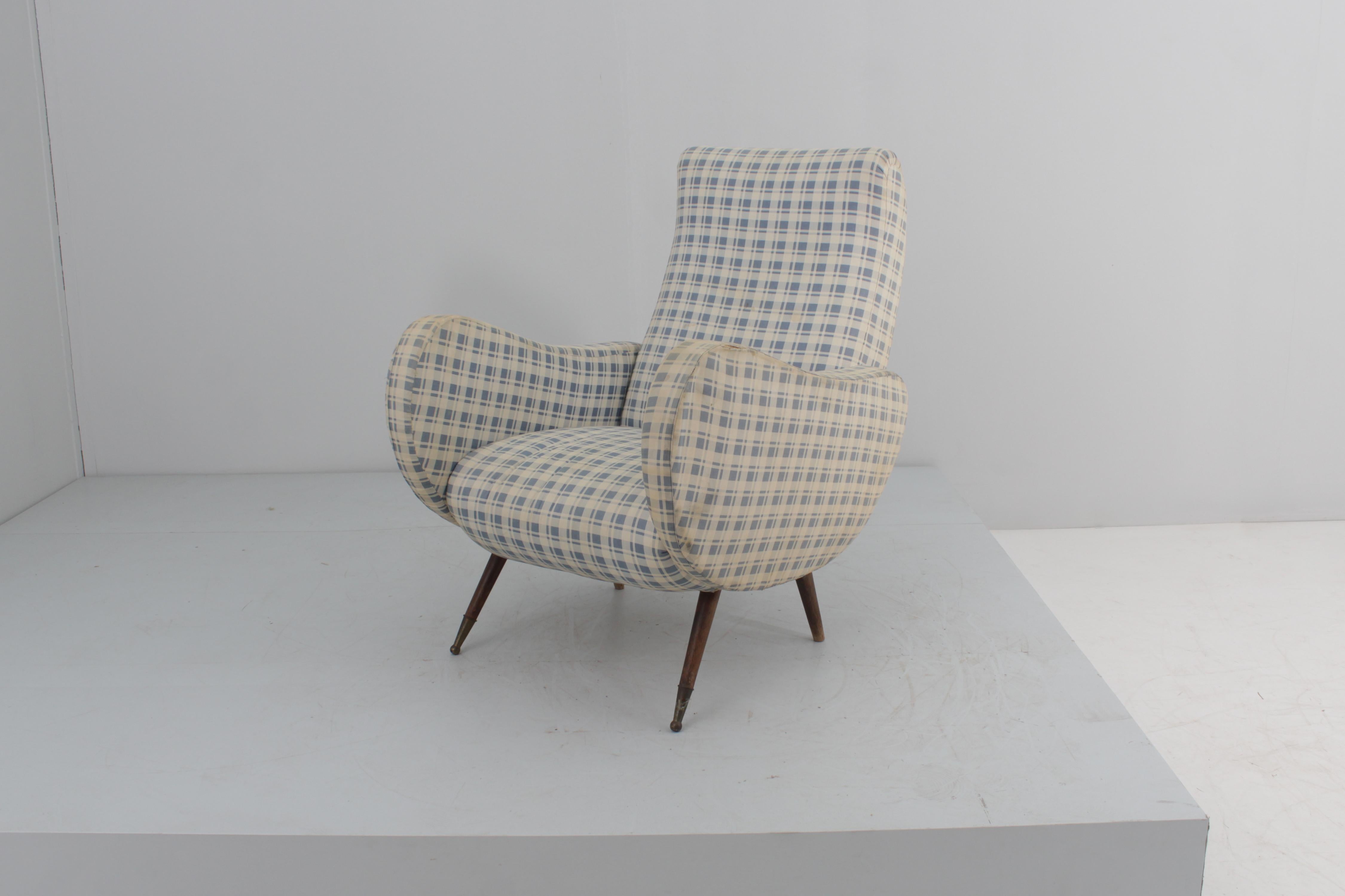 Mid-Century M. Zanuso Style Wooden and Fabric Armchair 50s Italy  For Sale 2