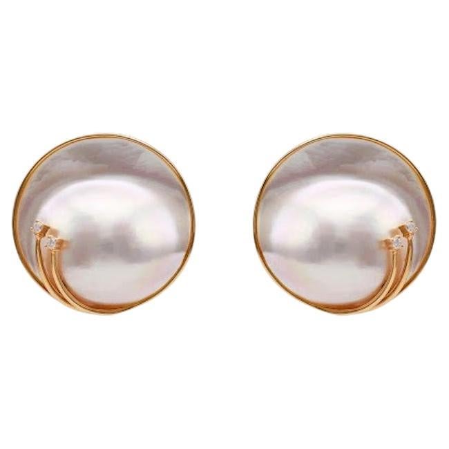 Mid-Century Mabe Pearl Diamond 14k Yellow Gold Clip On Earrings