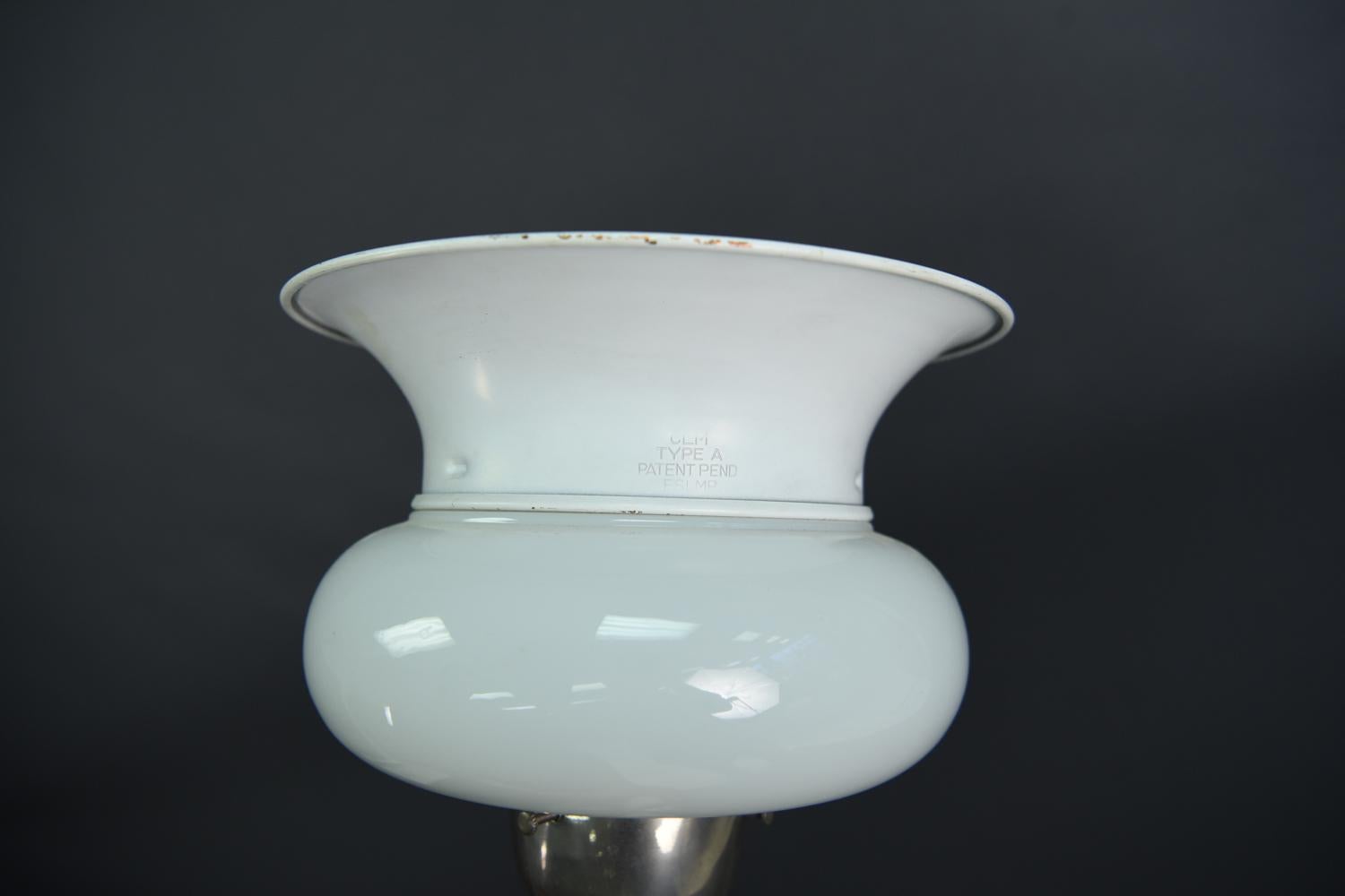Brushed Midcentury Machine Age Nickel and Milk Glass Torchiere Table Lamp
