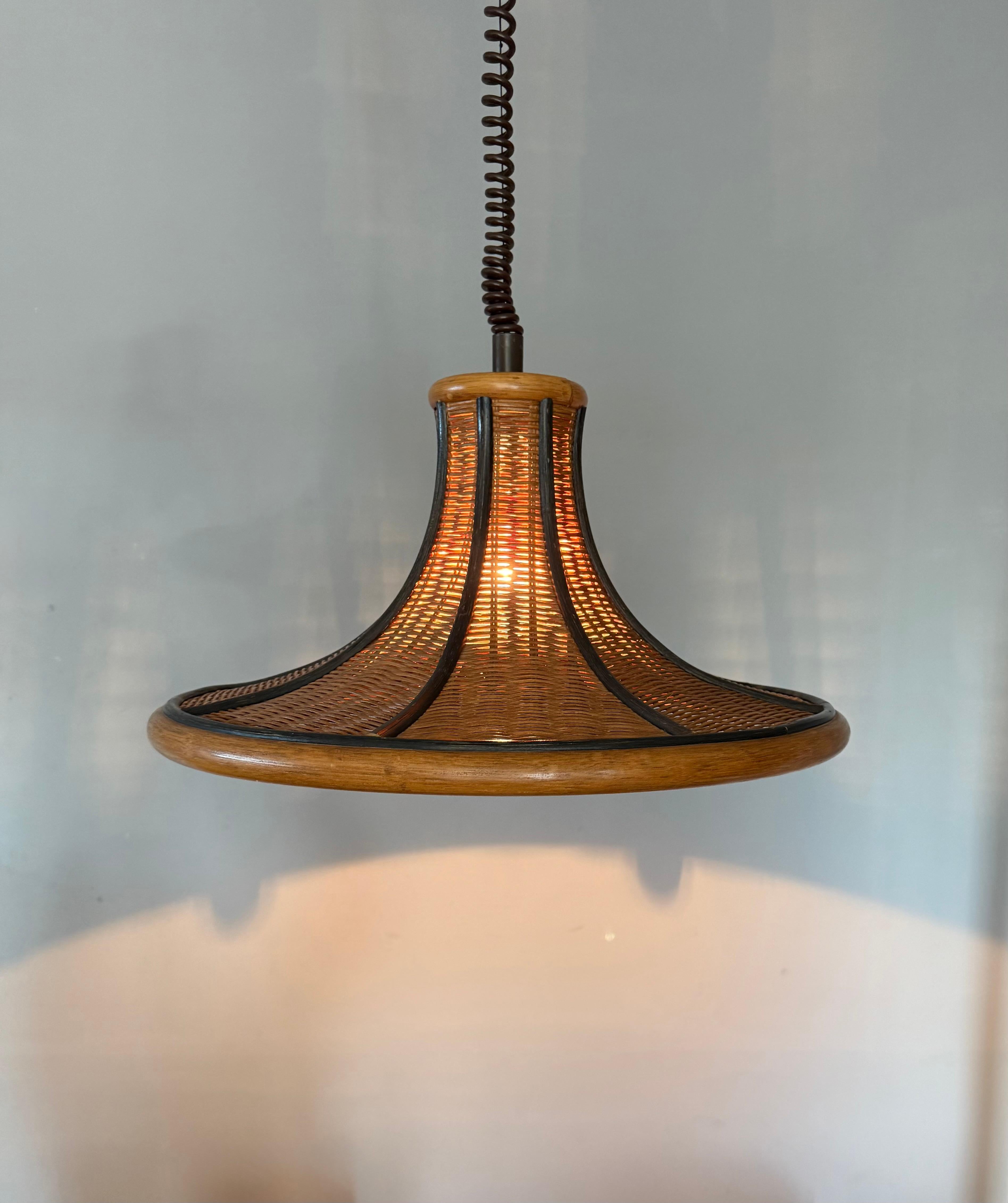 Lampada a sospensione in rattan organico e vimini intrecciato di metà secolo, design raro, c.C. 1970 in vendita 9
