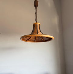 Mid-Century Made, Rare Design Organic Rattan & Woven Wicker Pendant Light c.1970