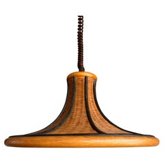 Mid-Century Made, Rare Design Organic Rattan & Woven Wicker Pendant Light c.1970