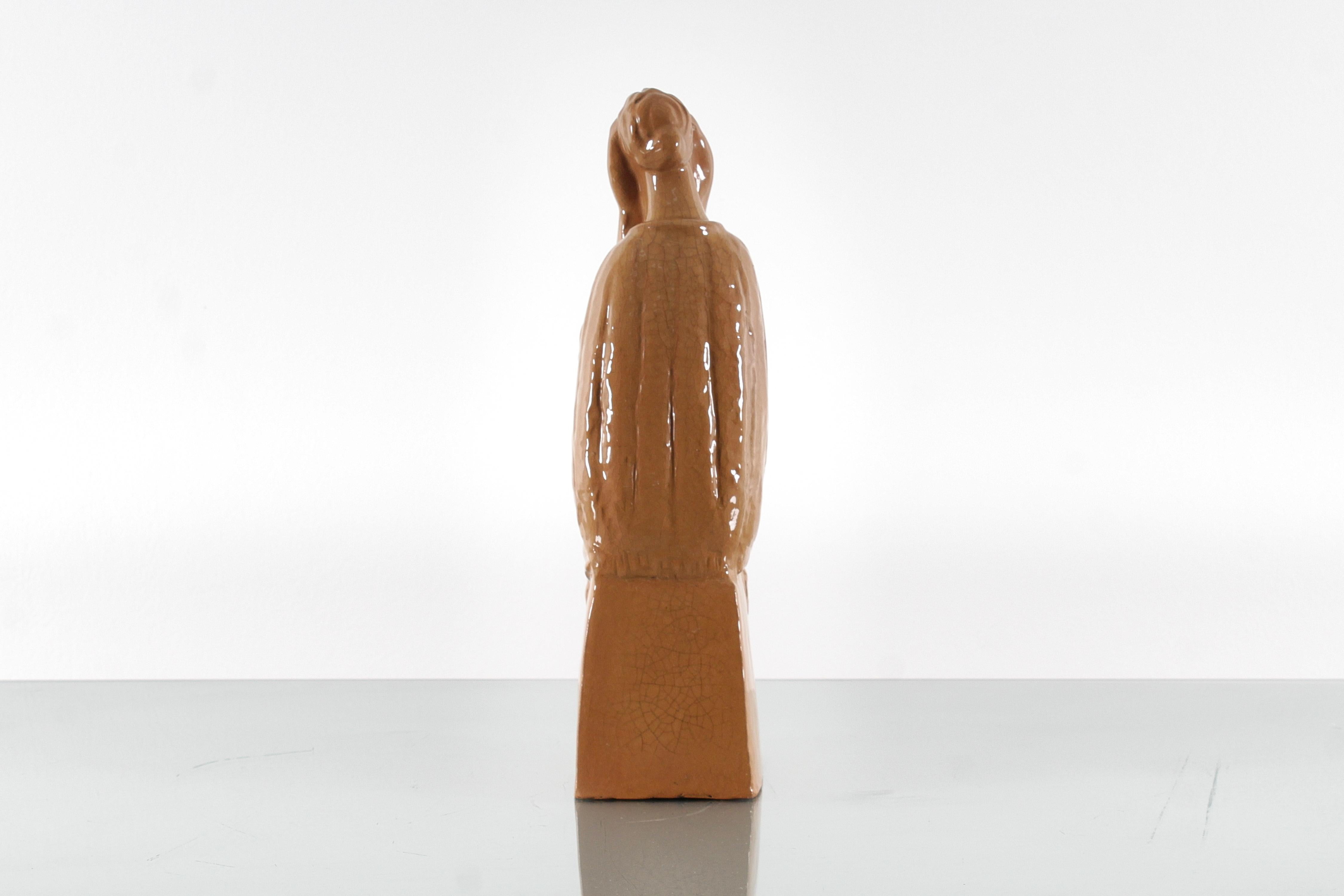 Mid-Century Madonna and Child Glossy Glazed Ceramic Sculpture 1940s Italy For Sale 1