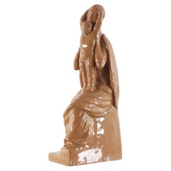 Mid-Century Madonna and Child Glossy Glazed Ceramic Sculpture 1940s Italy