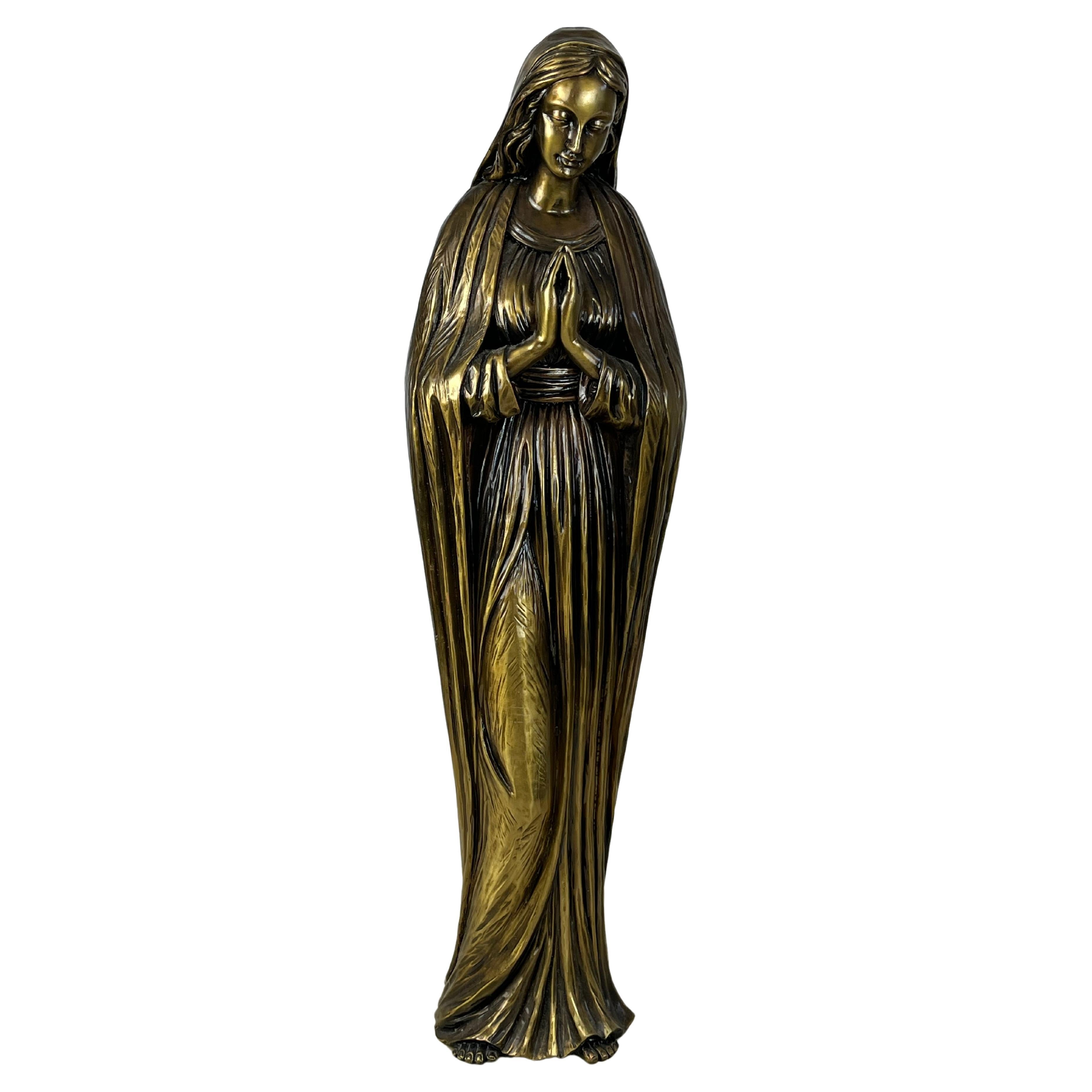Madonna-Bronzestatue aus der Mitte des Jahrhunderts 64 cm  im Angebot