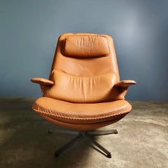 Mid Century Madsen & Schubell M&S Møbler MS86 Armchair Tan Brown Leather Vintage