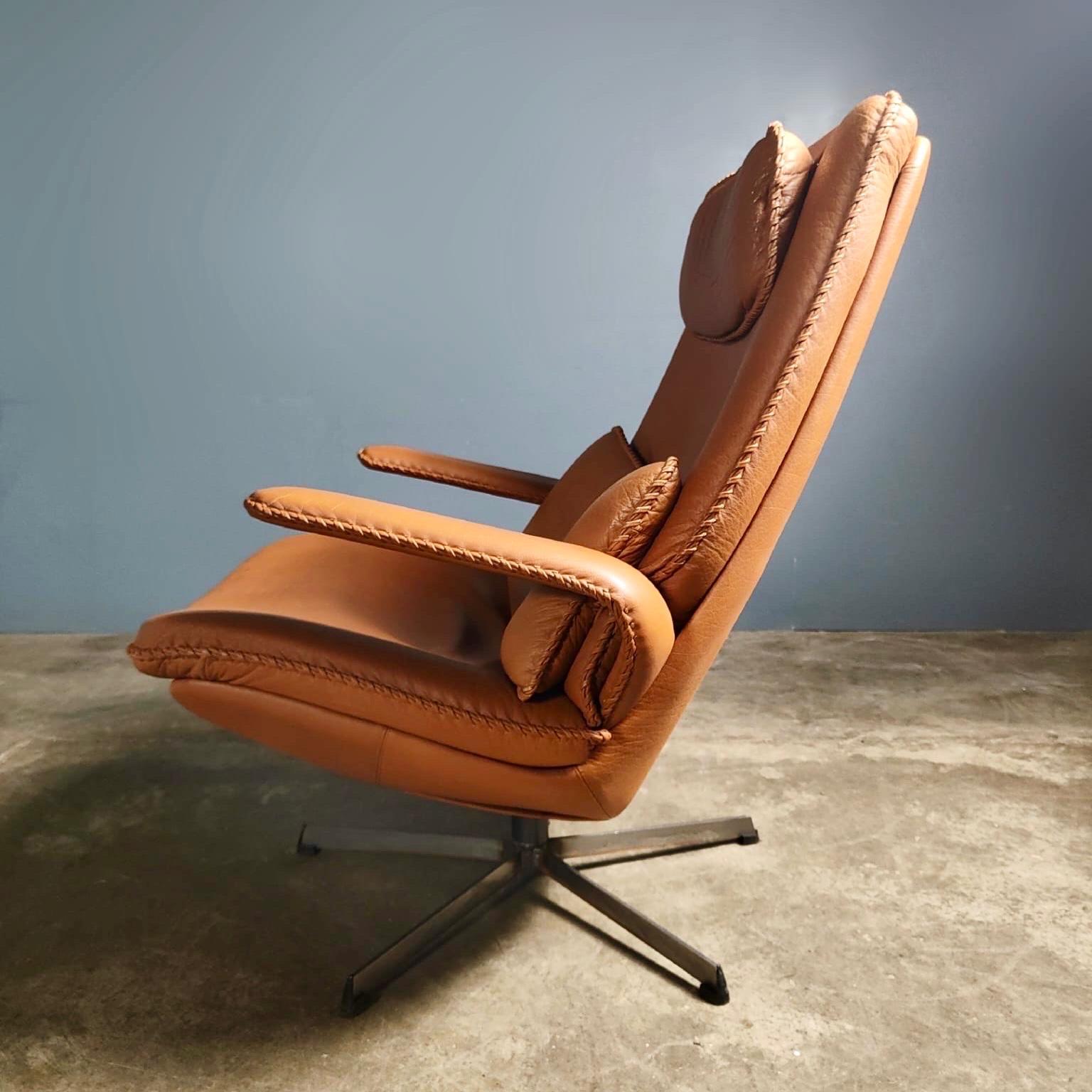Mid Century Madsen & Schubell M&S Møbler MS86 Armchair Tan Brown Leather Vintage In Excellent Condition In Cambridge, GB