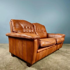 Mid Century Madsen & Schubell Two Seater Sofa Tan Brown Leather Vintage Retro