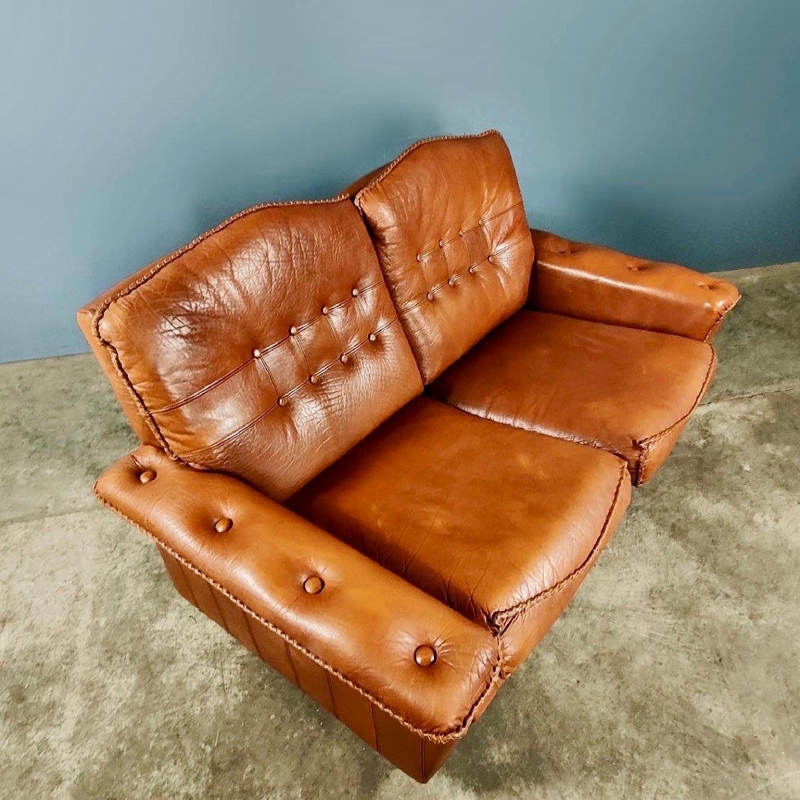 Mid-Century Modern Mid Century Madsen & Schubell Two Seater Sofa Tan Brown Leather Vintage Retro