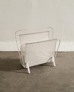 Mid Century Magazine Rack by Mathieu Matégot in White Painted Metal France 1950s