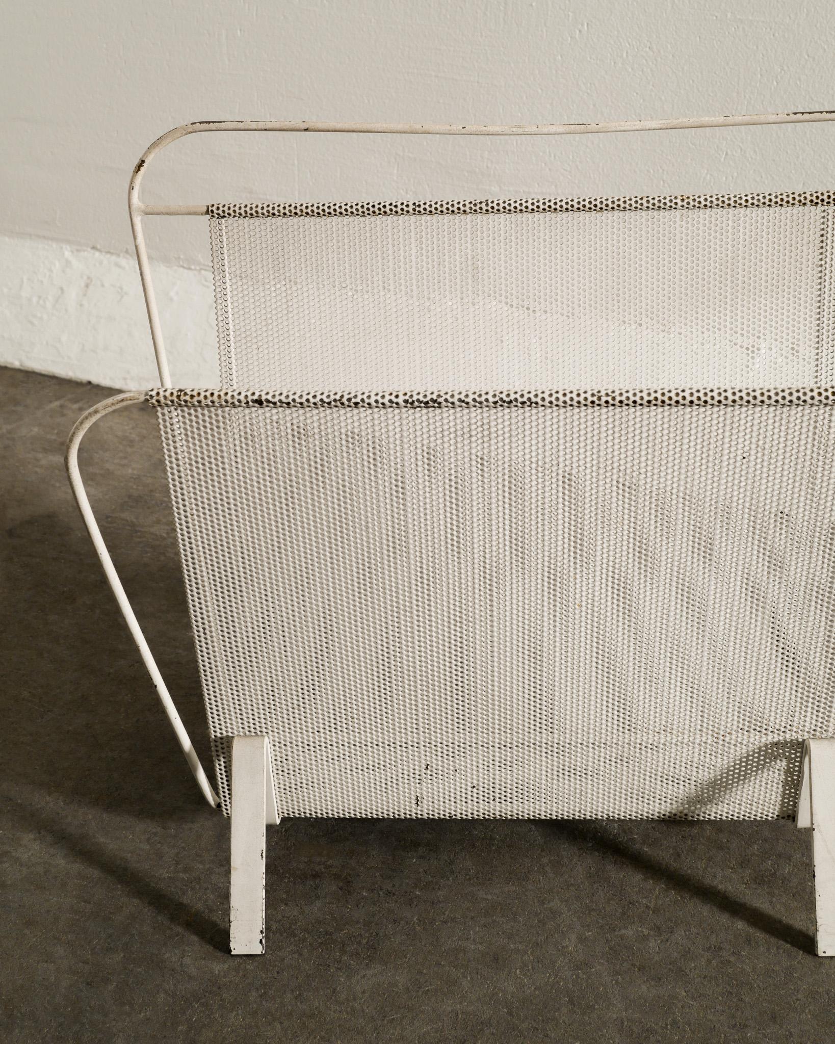 French Mid Century Magazine Rack by Mathieu Matégot in White Painted Metal France 1950s For Sale