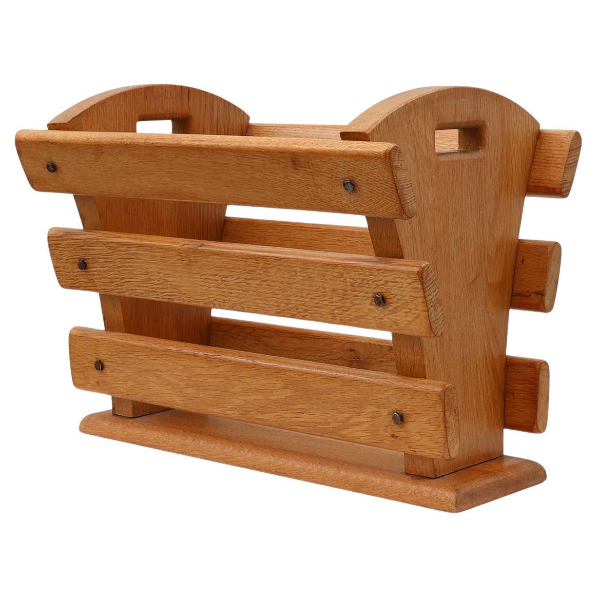 Mid-century Magazine Rack in full oak, France 1960s