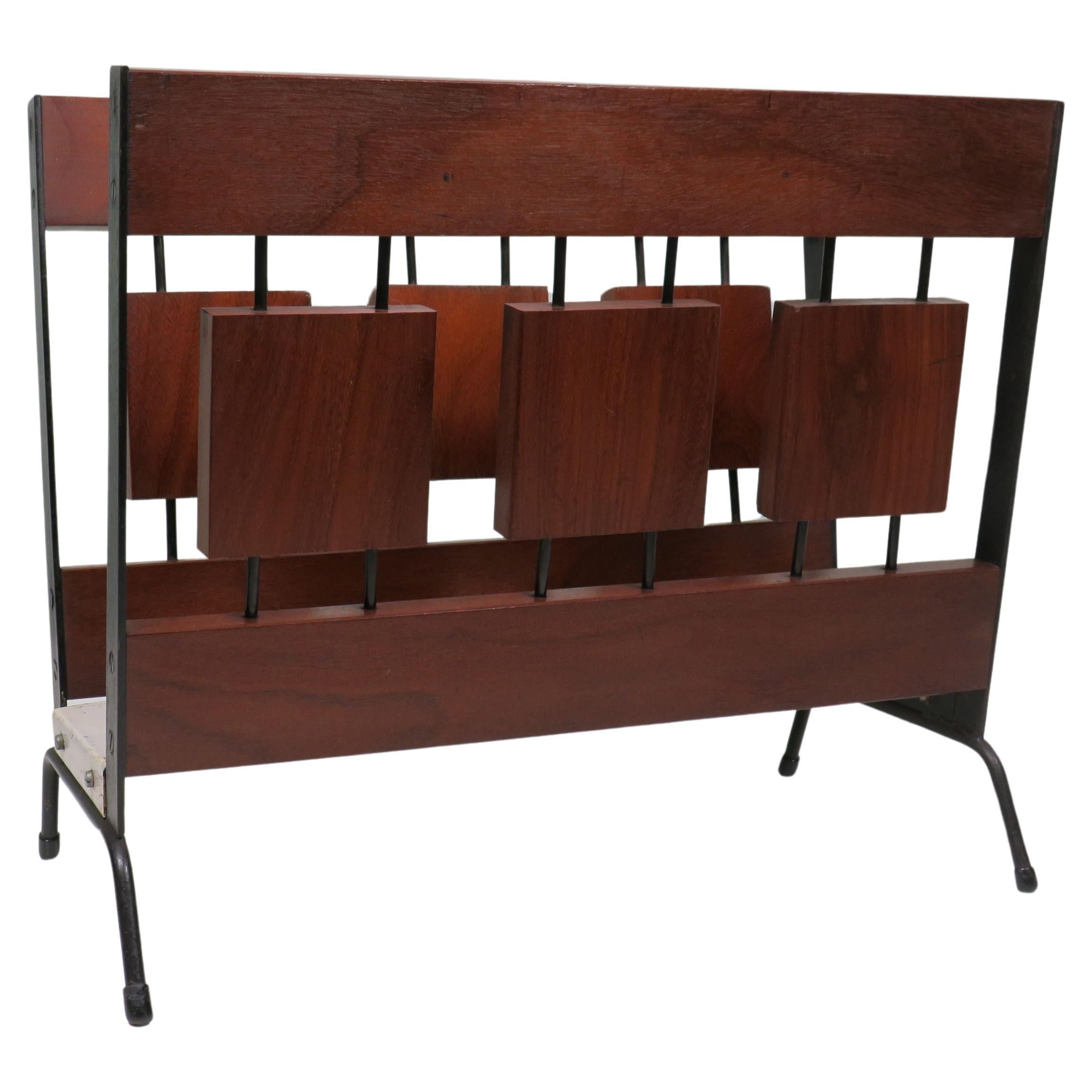 Mid century magazine rack in teak and metal, Netherlands 1960-1970