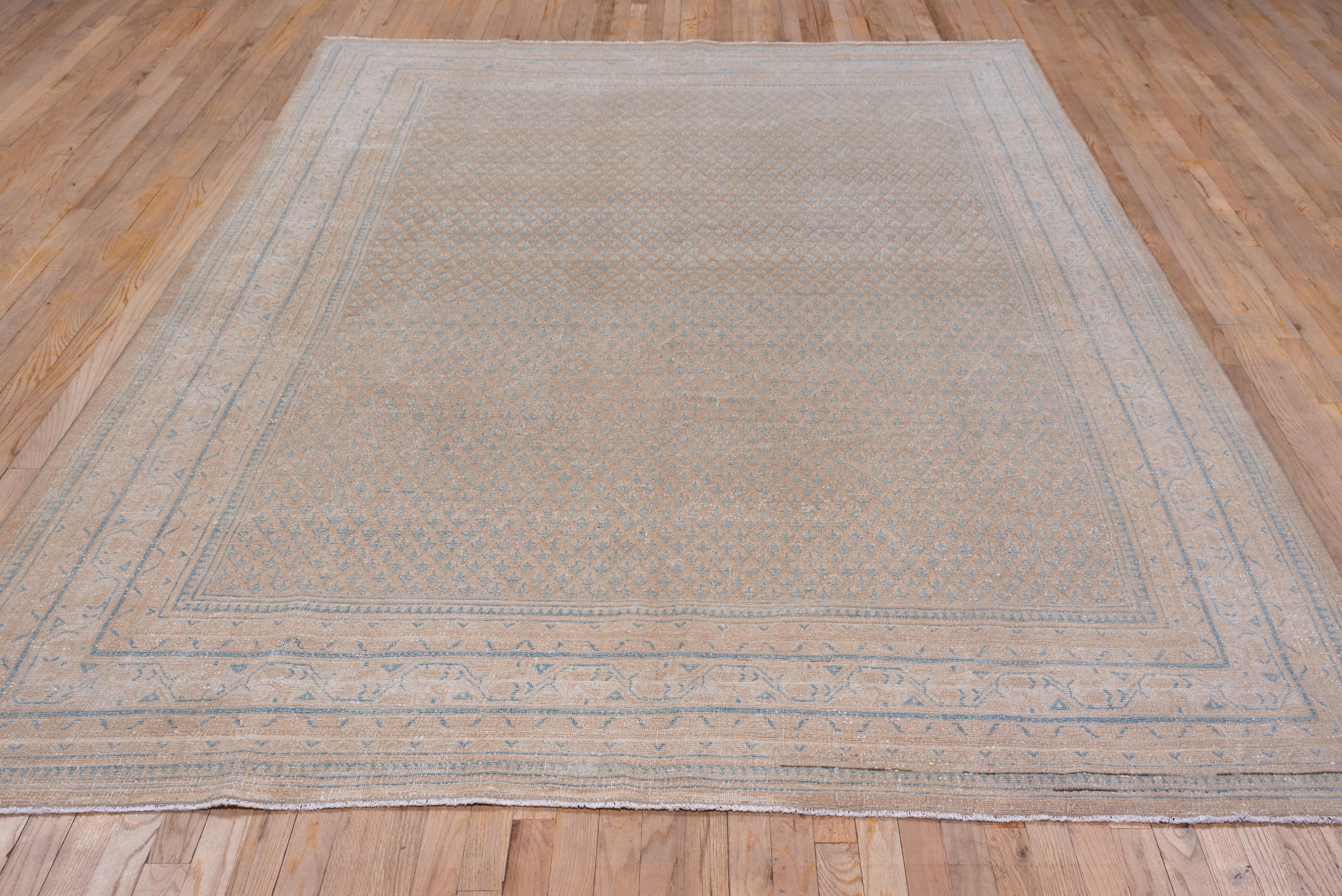 Persian Midcentury Mahal Carpet, Neutral Palete, Blue Accents For Sale