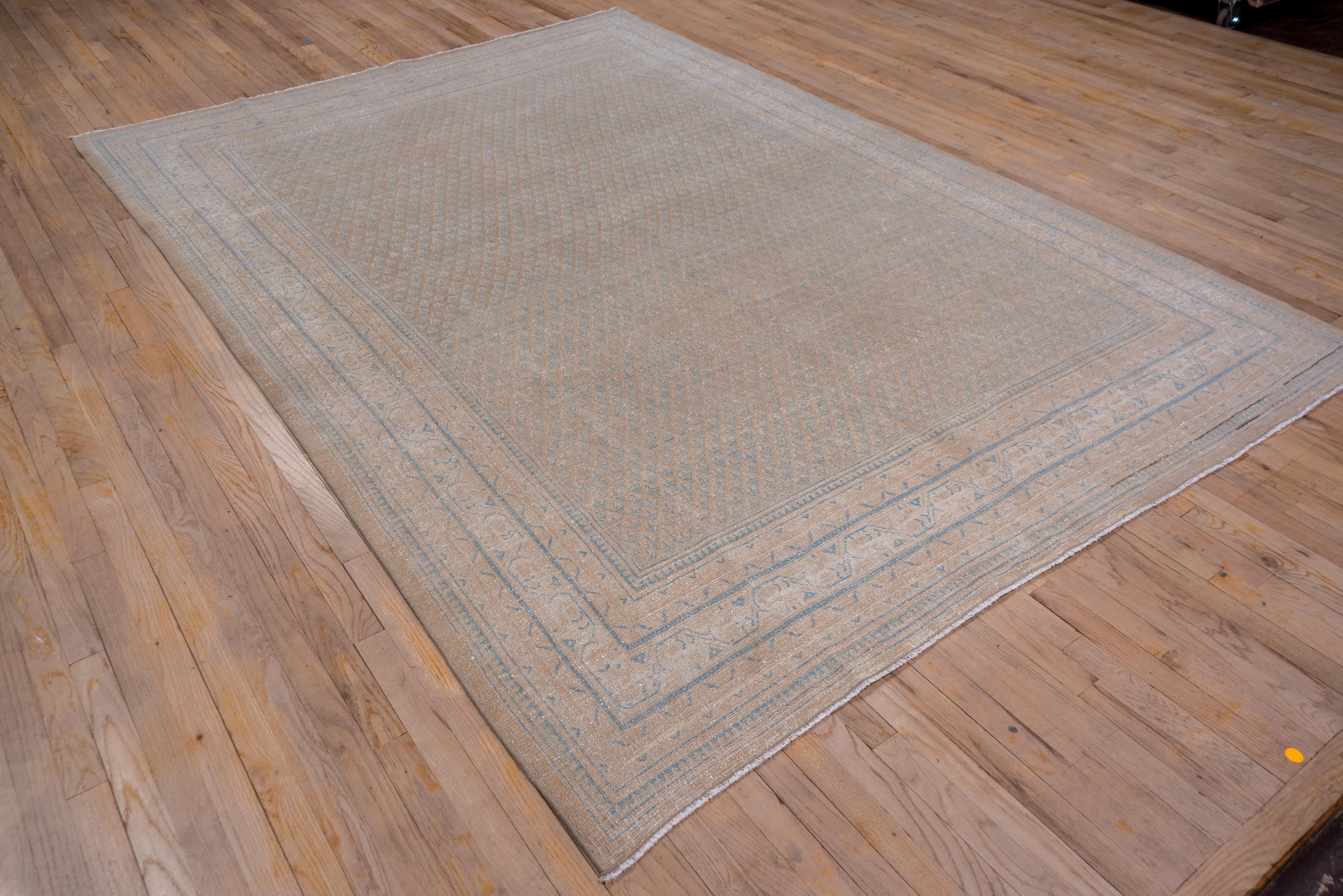 Midcentury Mahal Carpet, Neutral Palete, Blue Accents In Good Condition For Sale In New York, NY