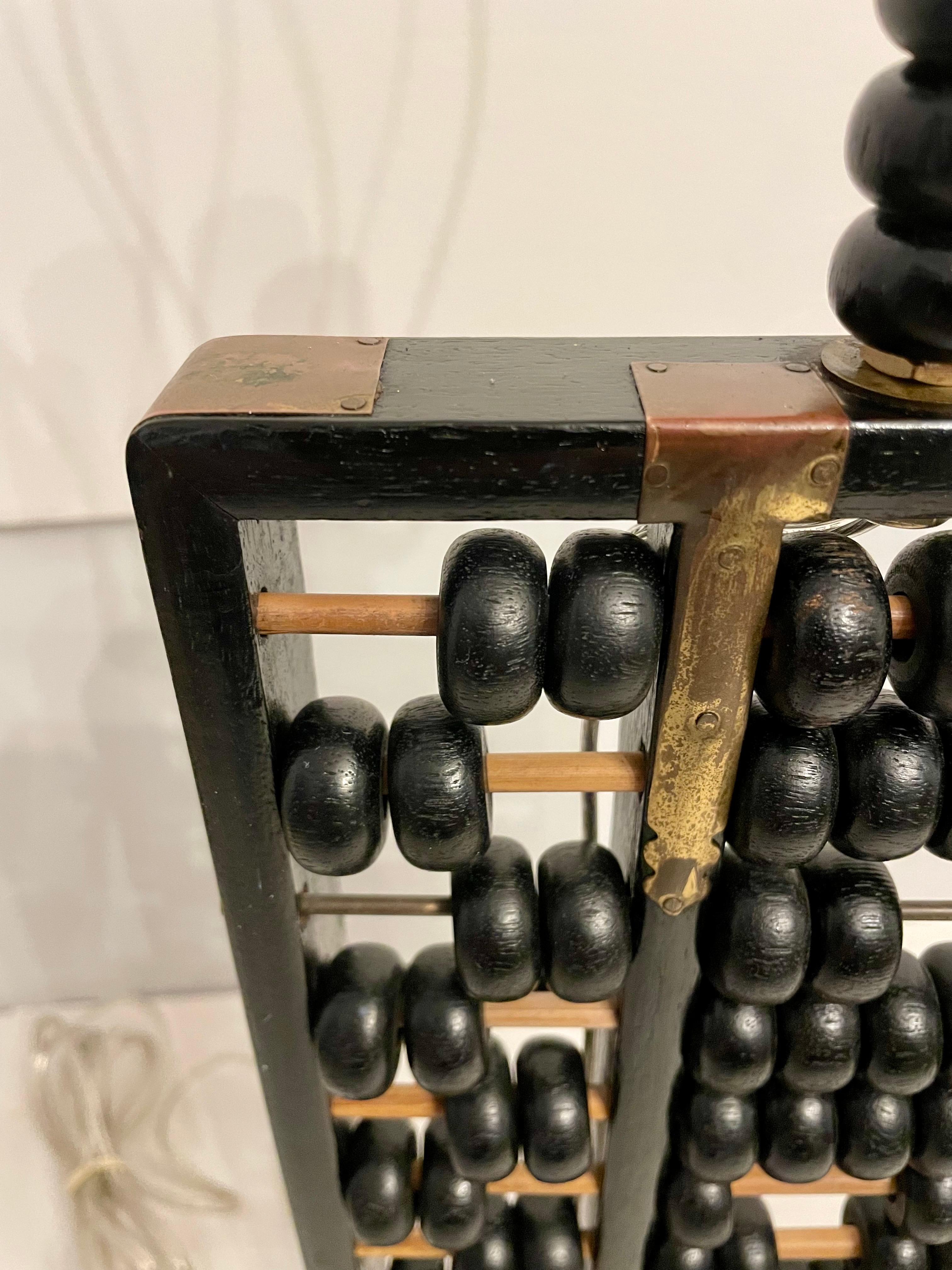 Brass Mid Century Mahogany Abacus Lamp For Sale