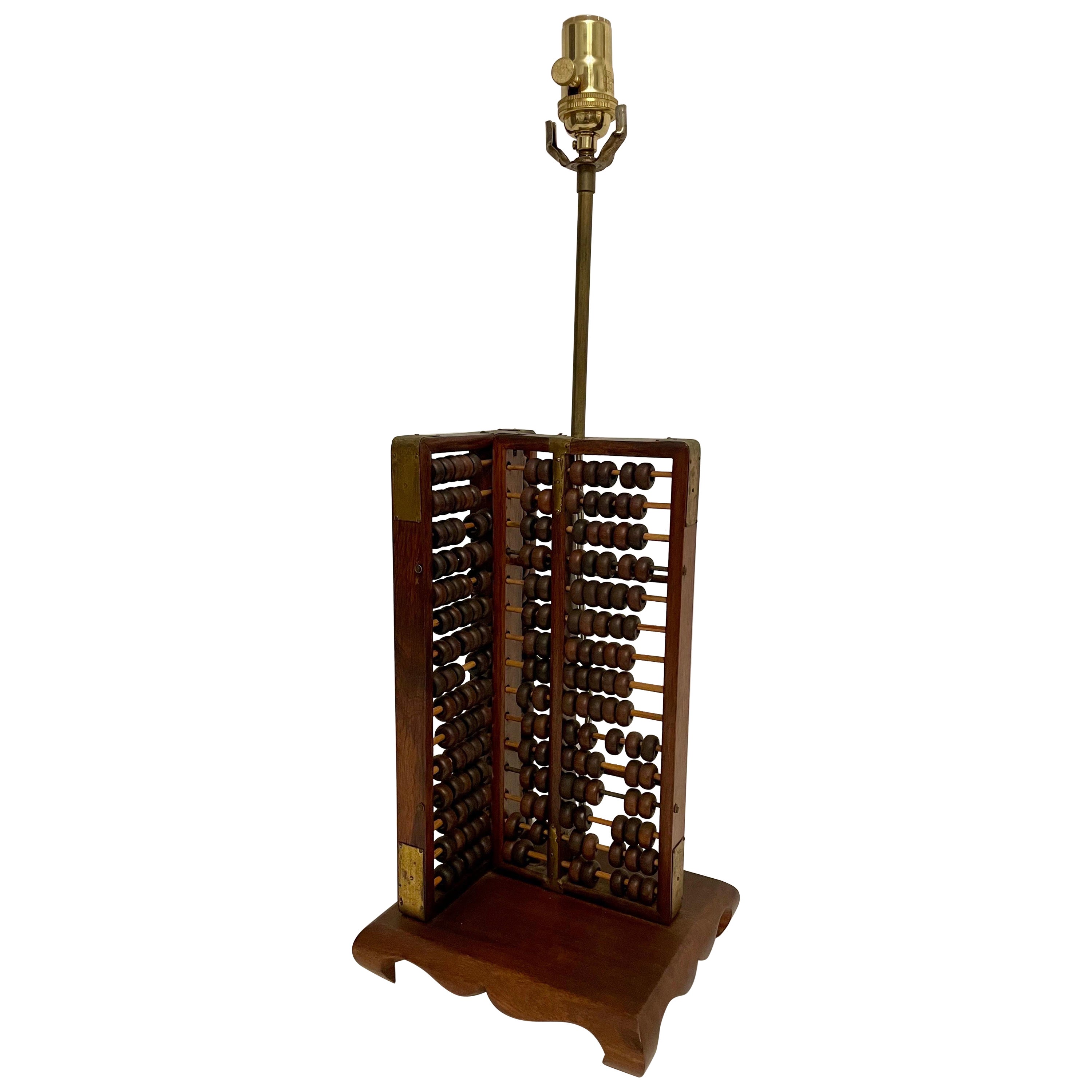 Mid Century Mahogany Abacus Lamp
