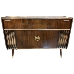 Midcentury Mahogany and Brass Record Console