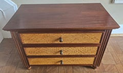 Mid-Century Mahogany and Grass Clothe Jewelry Box