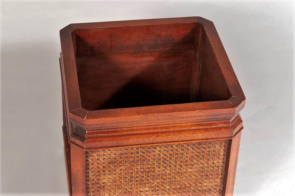 20th Century Mid Century Mahogany and Rattan Square Cube indoor Planter Jardinière Stand