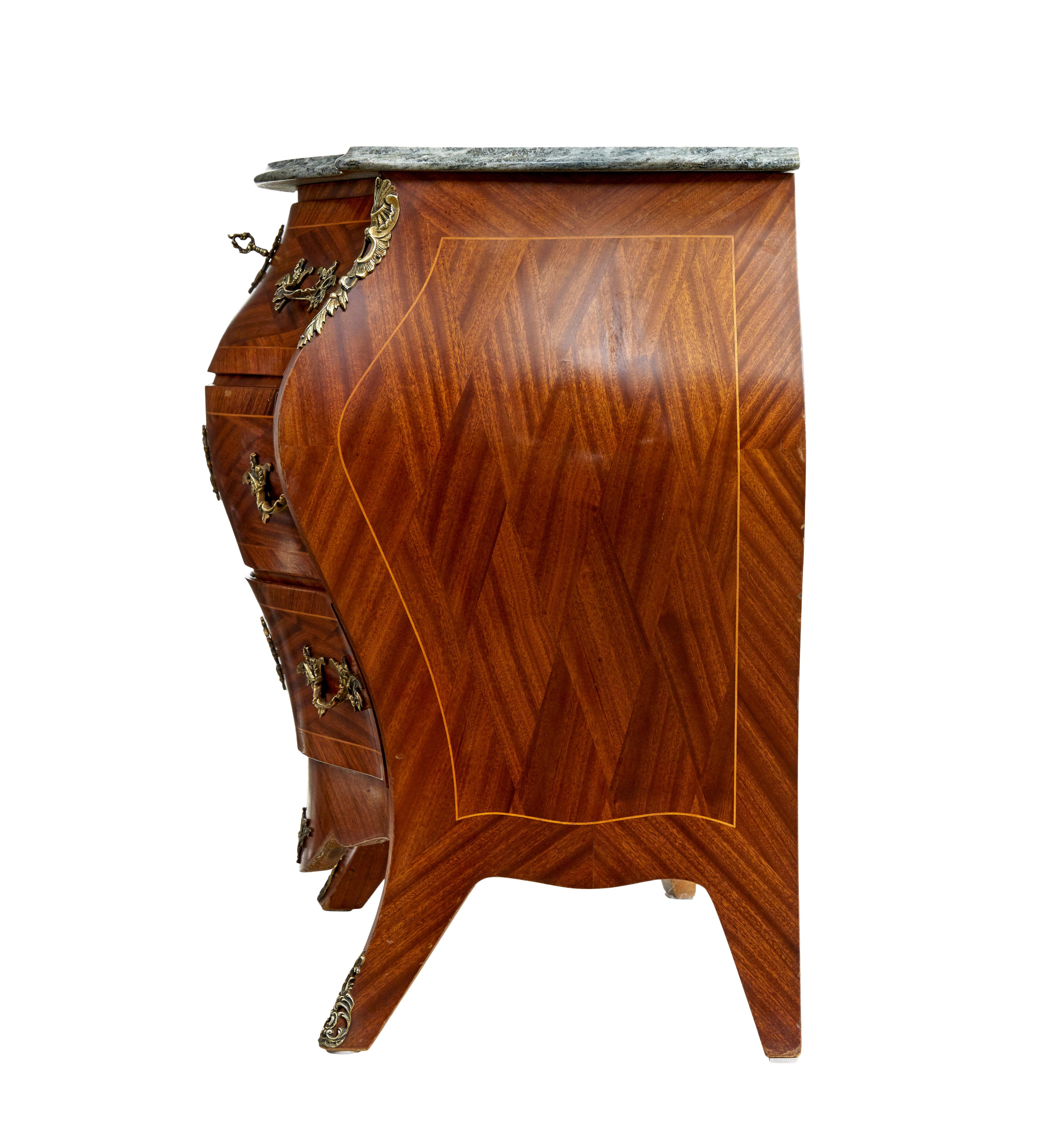 Swedish Mid century mahogany bombe commode chest of drawers For Sale