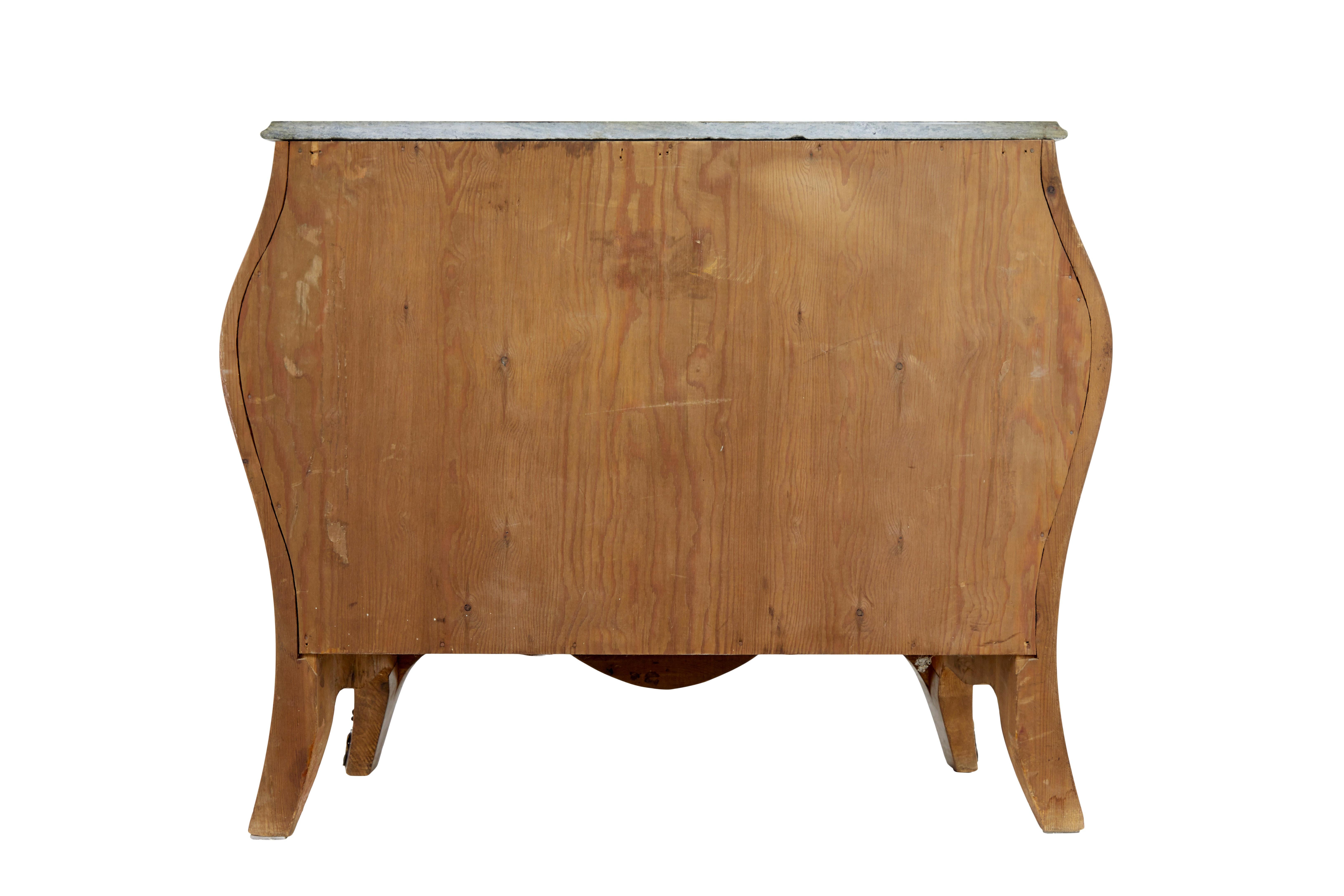 Inlay Mid century mahogany bombe commode chest of drawers