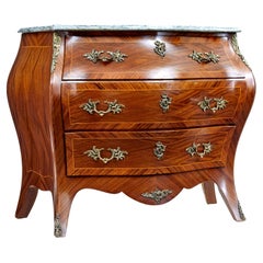 Mid century mahogany bombe commode chest of drawers