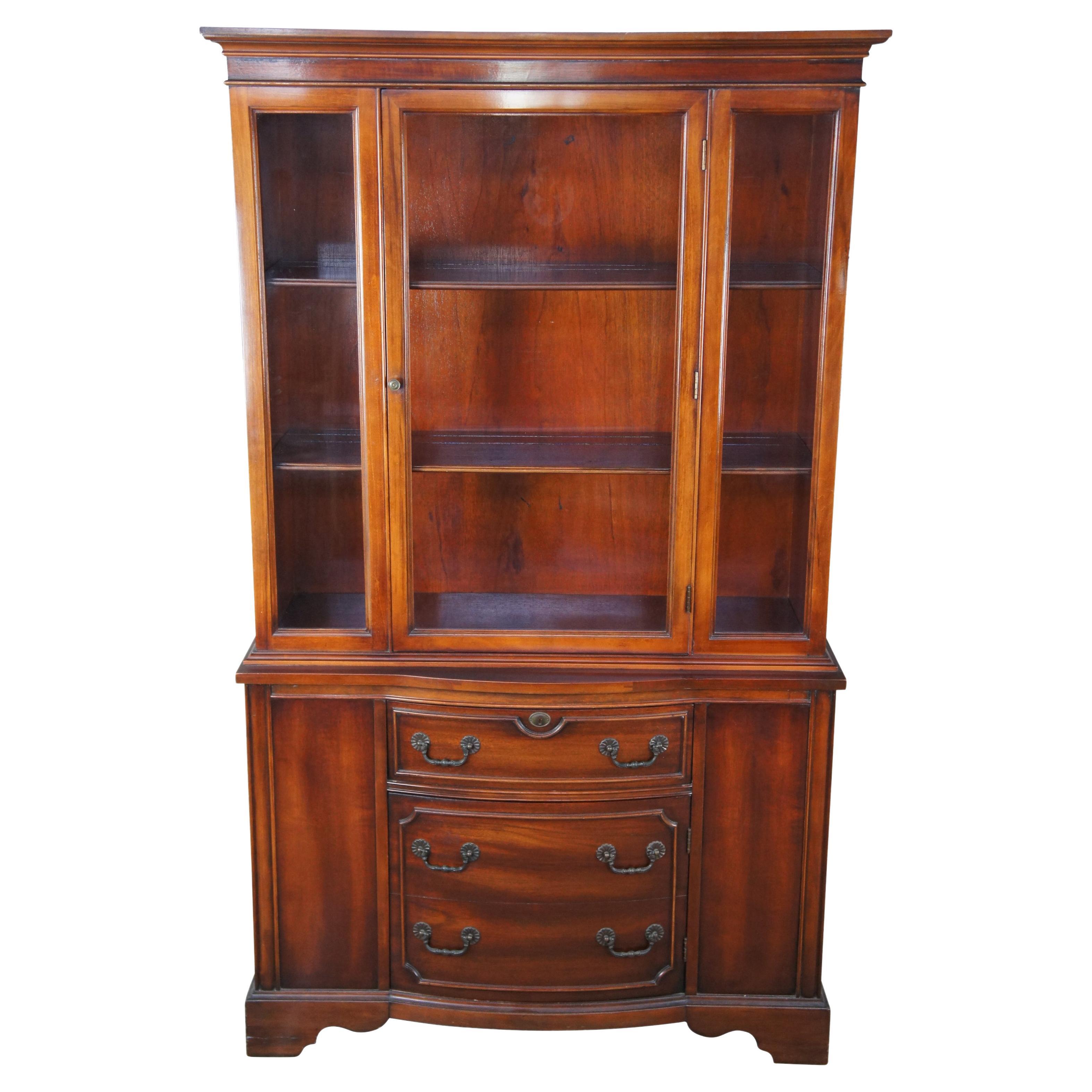 Mid Century Mahogany Bow Front China Curio Display Cabinet Cupboard 71" For Sale