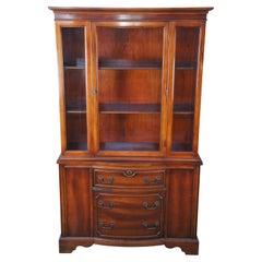 Mid Century Mahogany Bow Front China Curio Display Cabinet Cupboard 71"