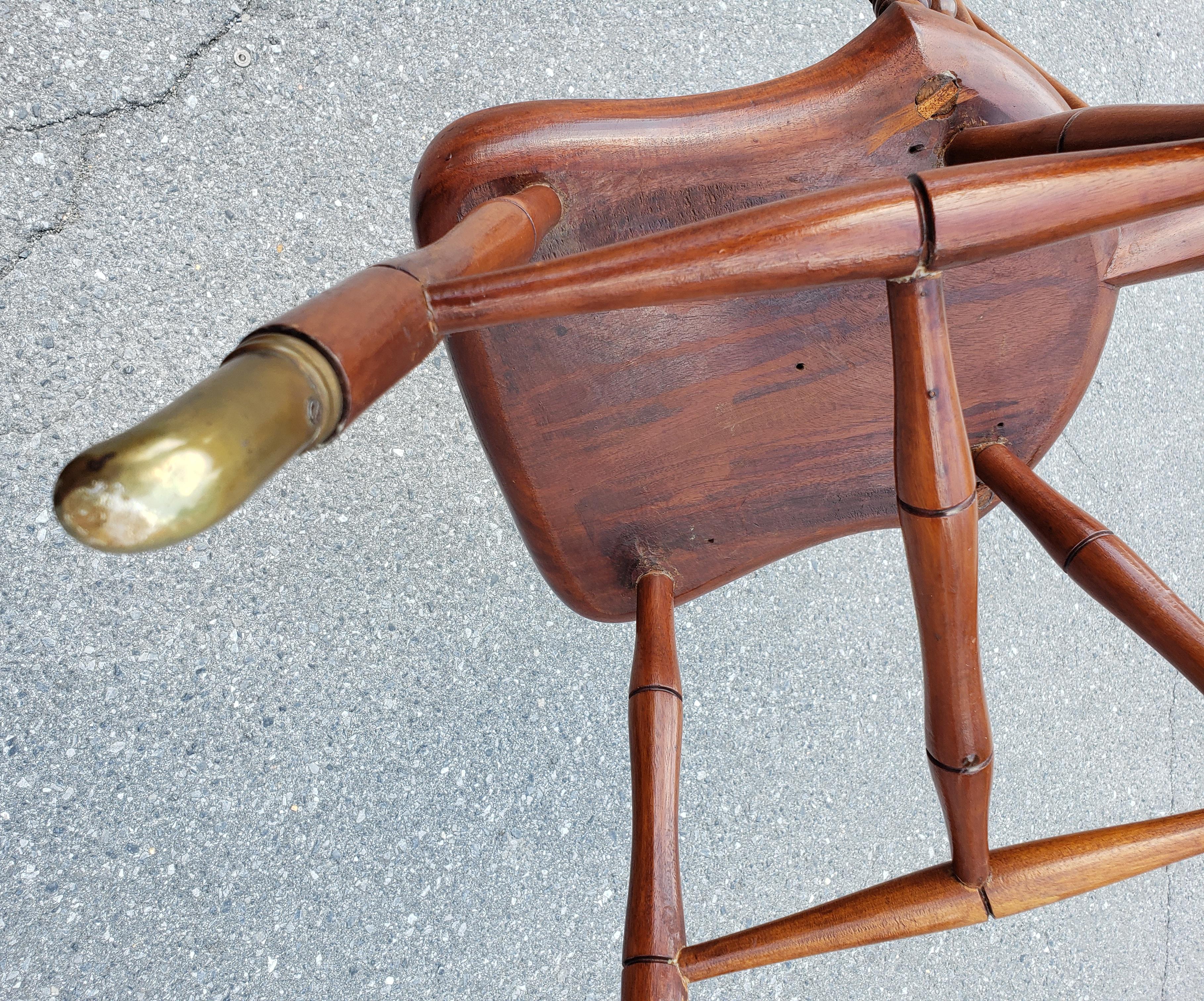 20th Century Mid-Century Mahogany Brace Back Sadle Seat Windsor Chair W Brass Leg Caps  For Sale