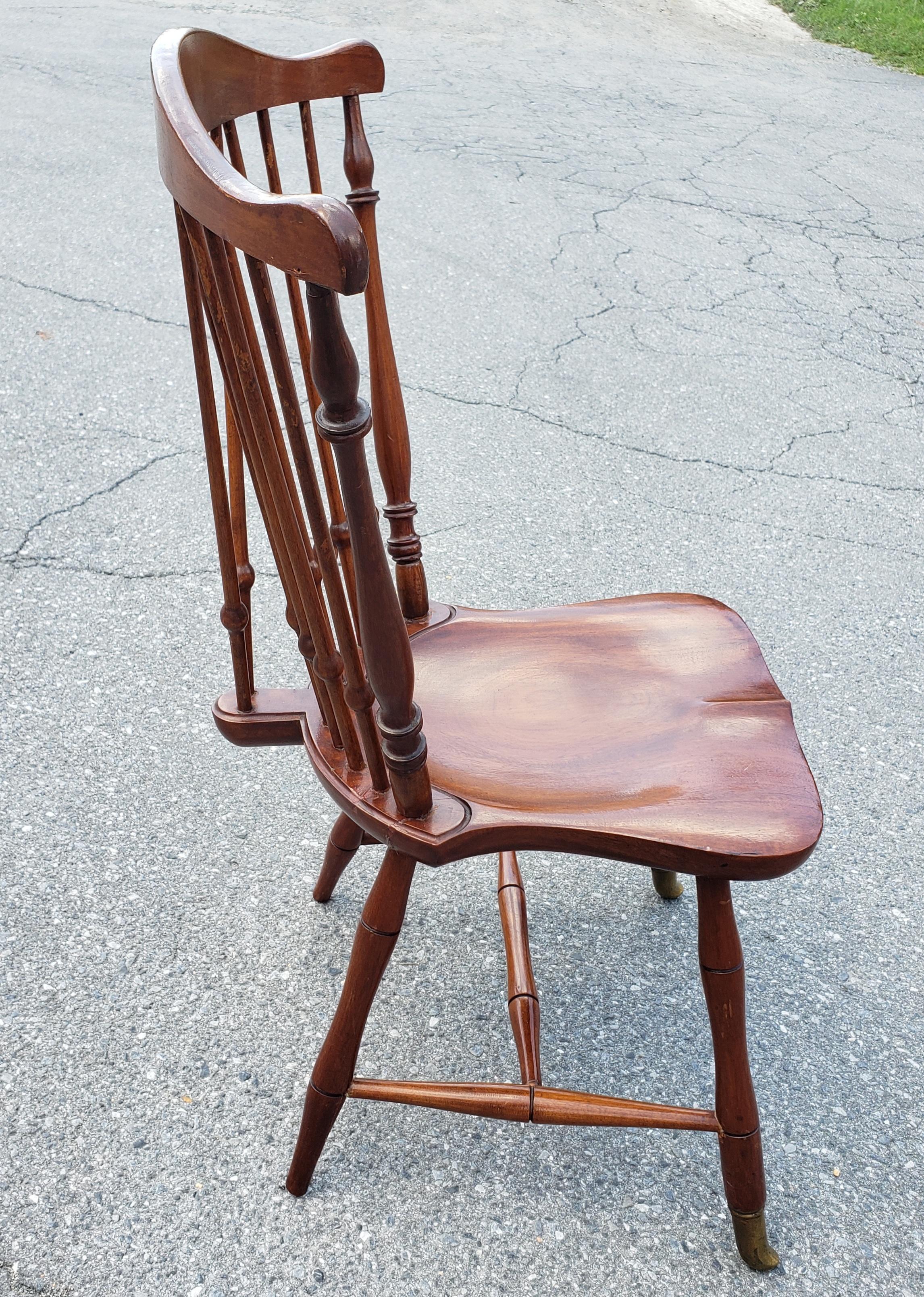 American Craftsman Mid-Century Mahogany Brace Back Sadle Seat Windsor Chair W Brass Leg Caps  For Sale