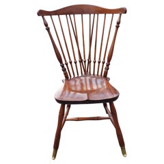Retro Mid-Century Mahogany Brace Back Sadle Seat Windsor Chair W Brass Leg Caps 