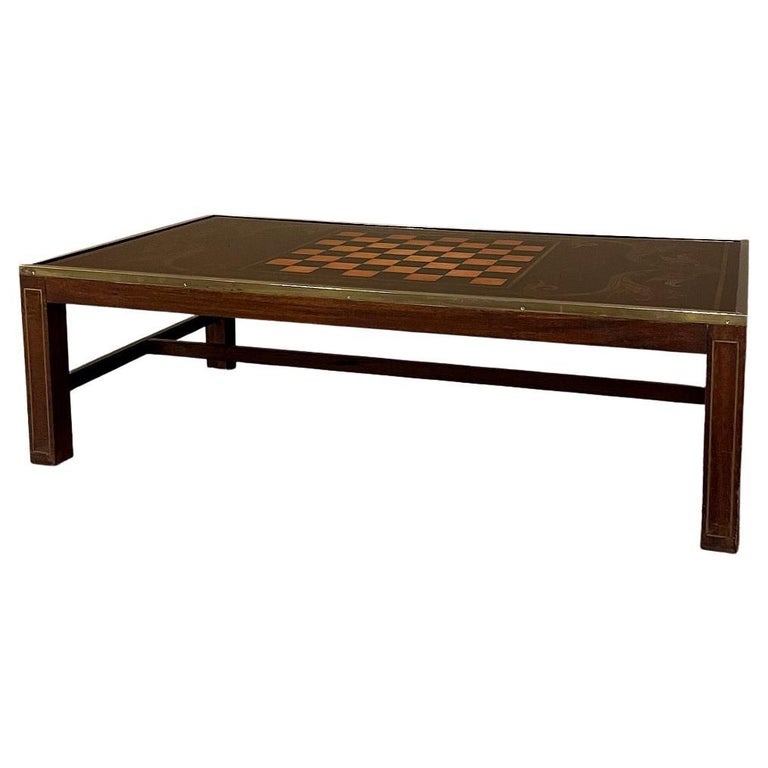 Mid-Century Mahogany and Brass Coffee Table with Chess Board... 1stDibs Mid-Century Mahogany and Brass Coffee Table with Chess Board