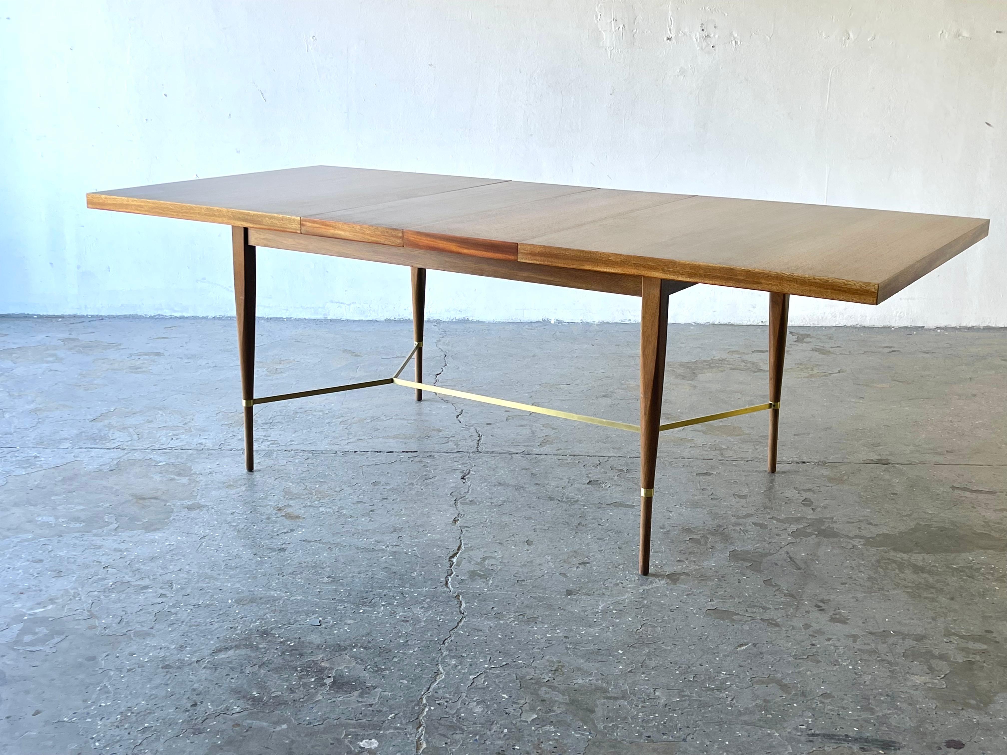 American Mid-Century Mahogany & Brass X Cross Dining Table by Paul McCobb for Calvin For Sale