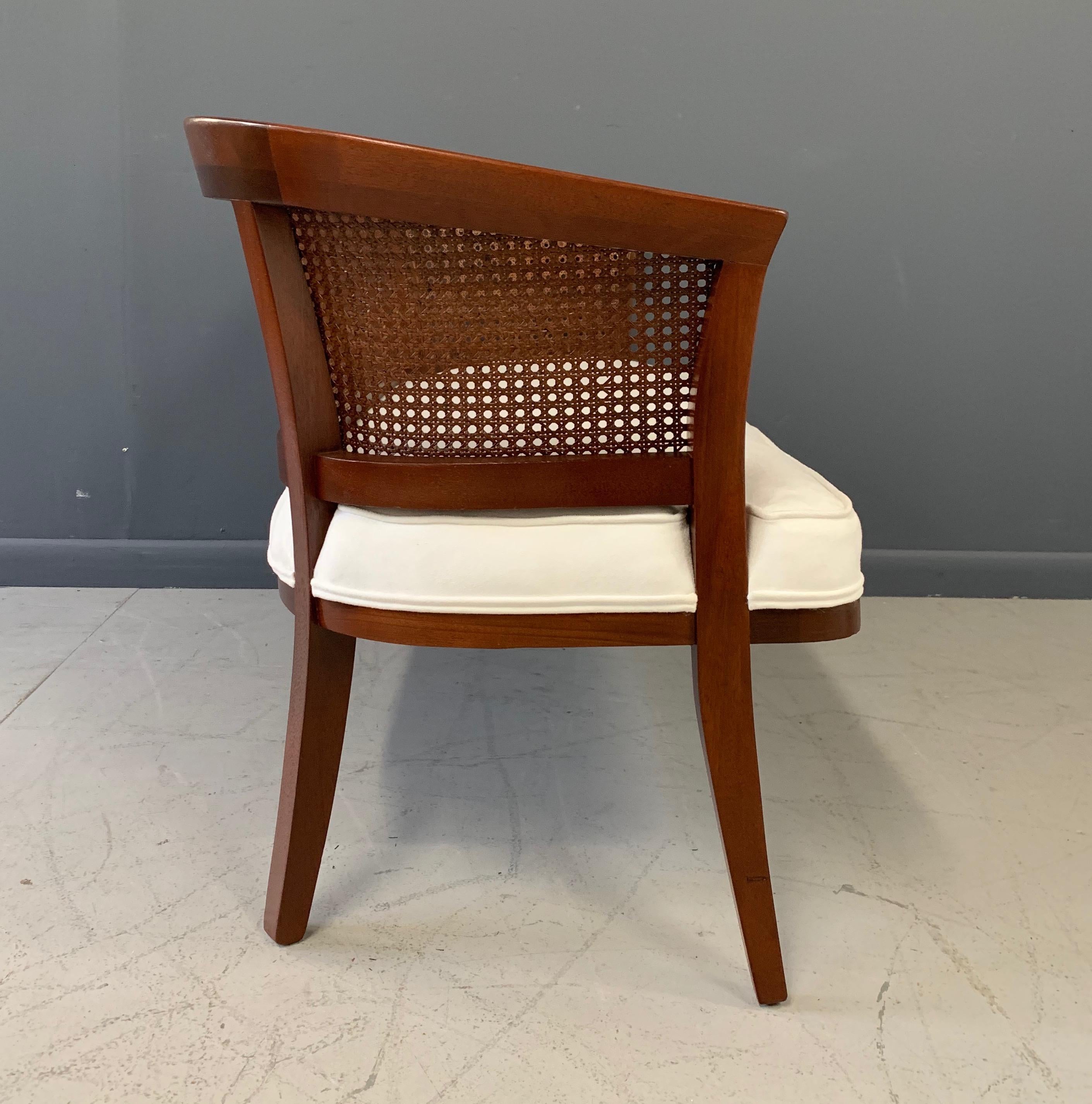 Midcentury Mahogany, Cane and Upholstered Bench in the Style of Edward Wormley 1