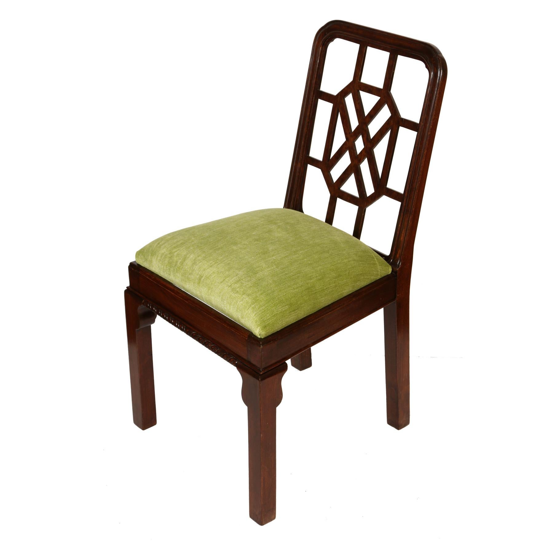 Mid Century Mahogany Chippendale Fretwork Dining Chairs In Good Condition In Locust Valley, NY